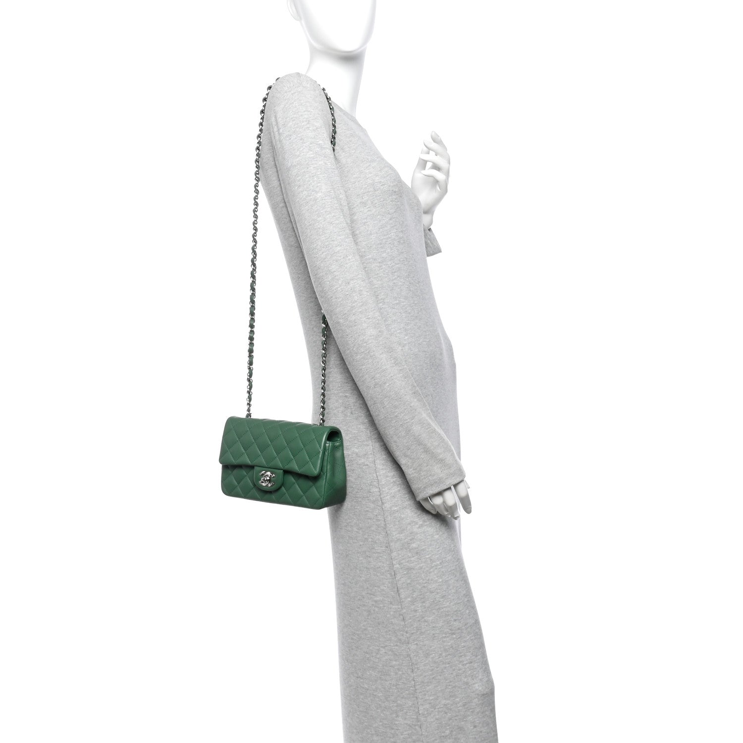Lambskin Quilted Mini Rectangular Flap Green — view 2