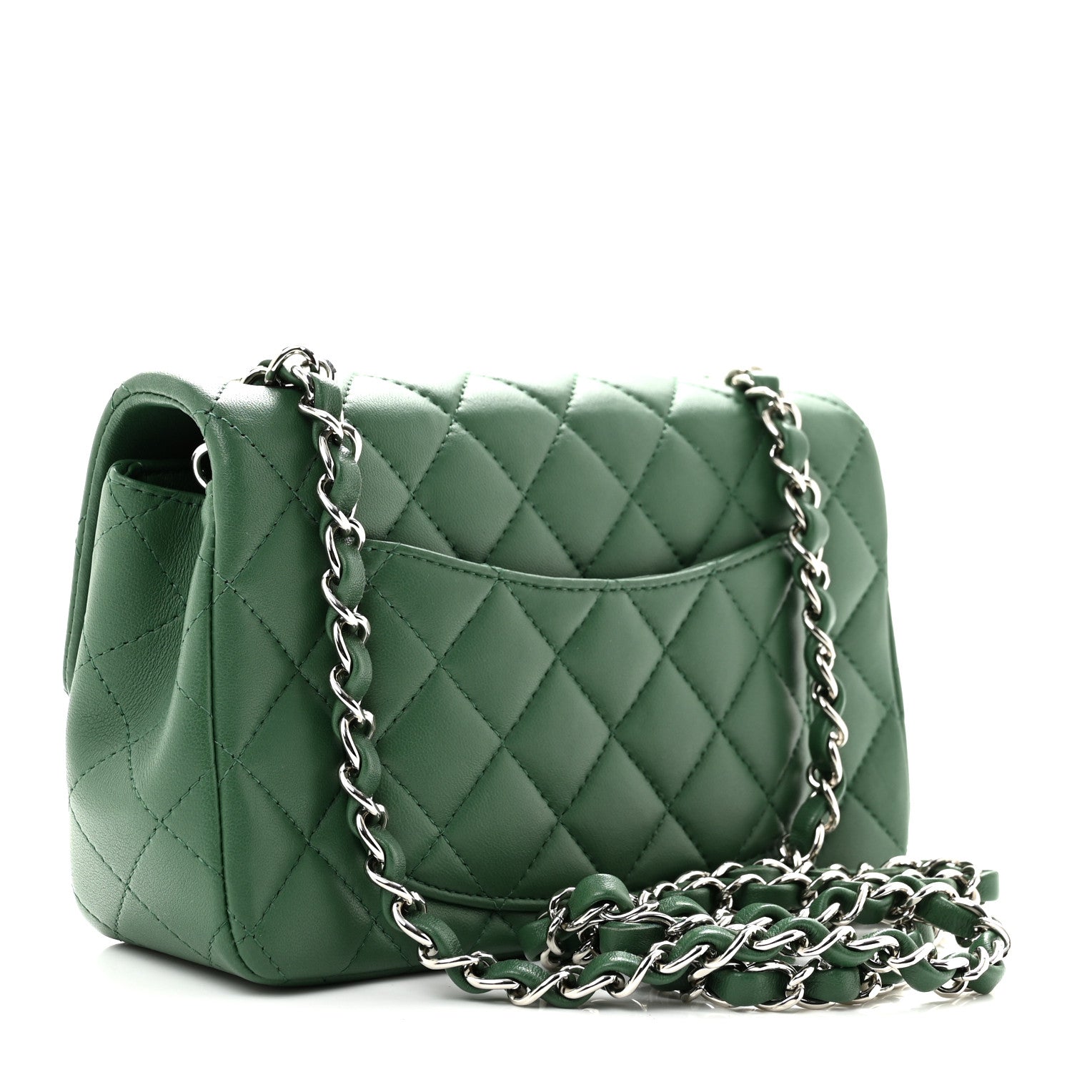 Lambskin Quilted Mini Rectangular Flap Green — view 3