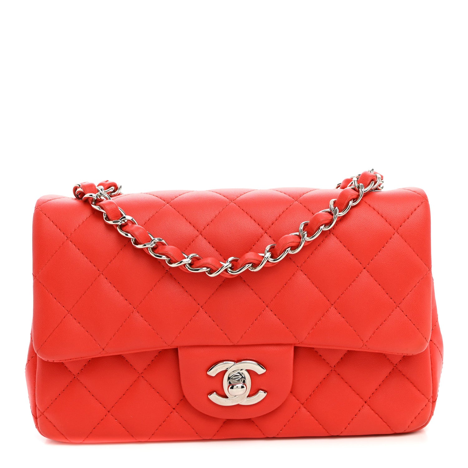 Lambskin Quilted Mini Rectangular Flap Red