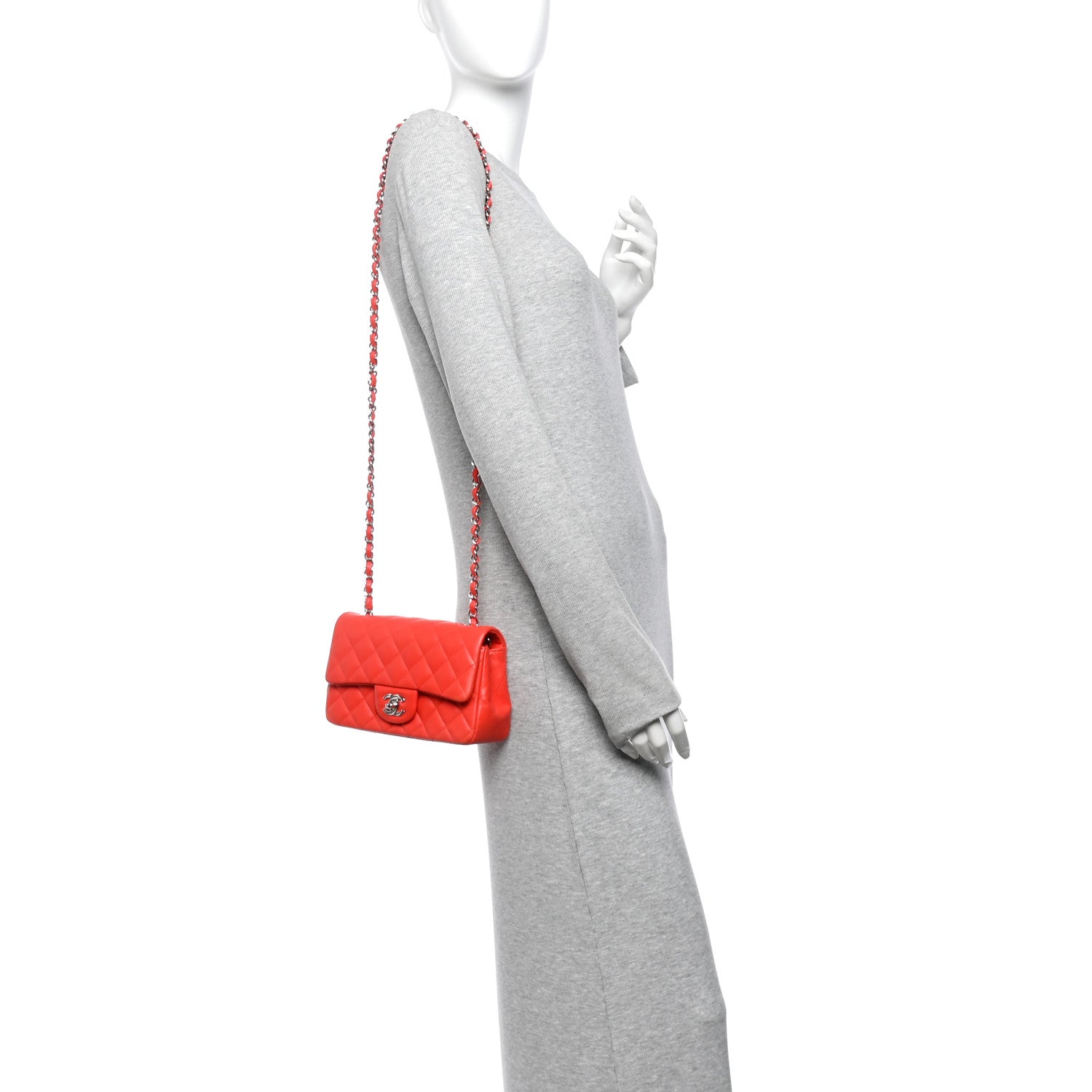 Lambskin Quilted Mini Rectangular Flap Red — view 2