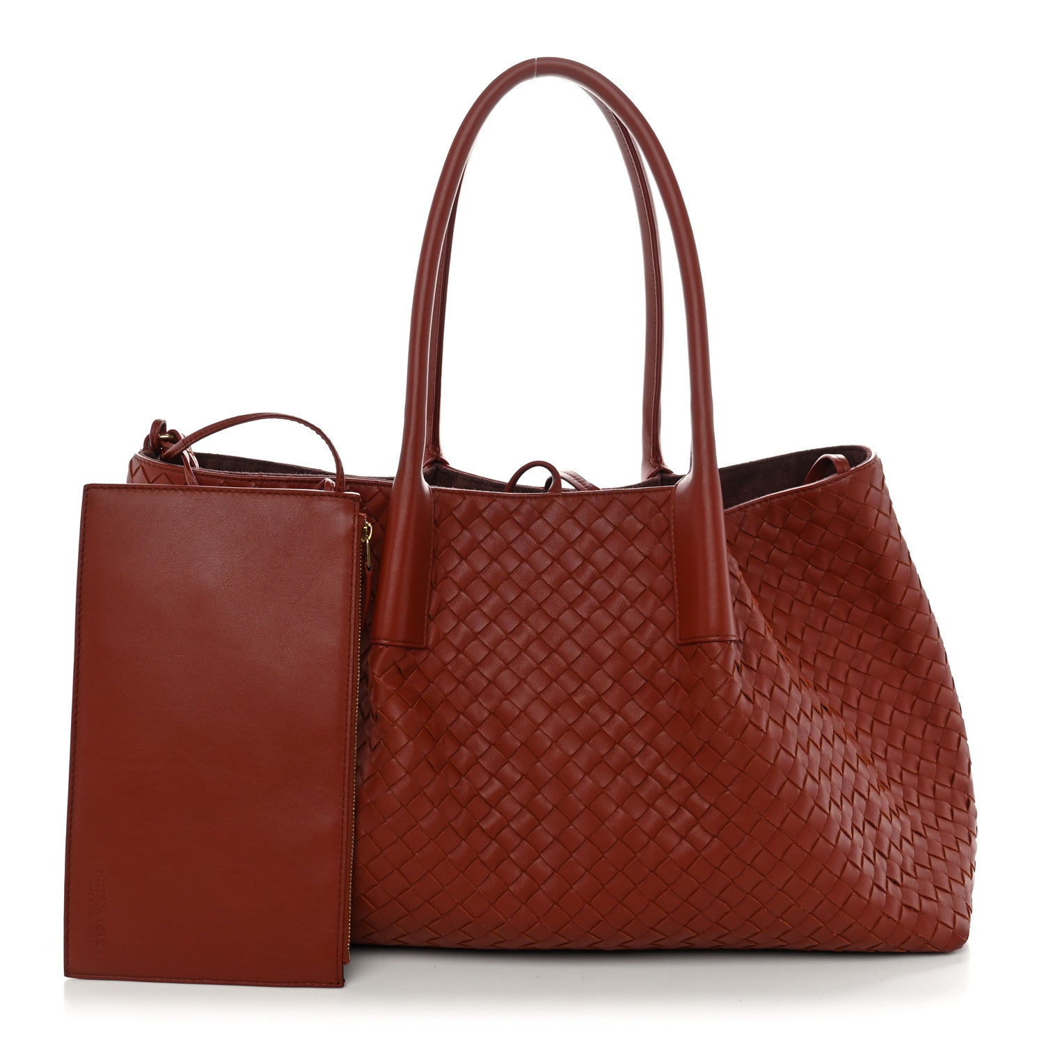 Calfskin Intrecciato Large Pinacoteca Reversible Tote Rust Deep Mahogany — view 3