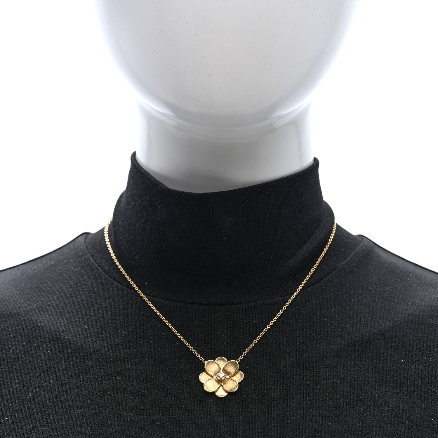 18K Yellow Gold Diamond Petali Flower Pendant Necklace — view 2