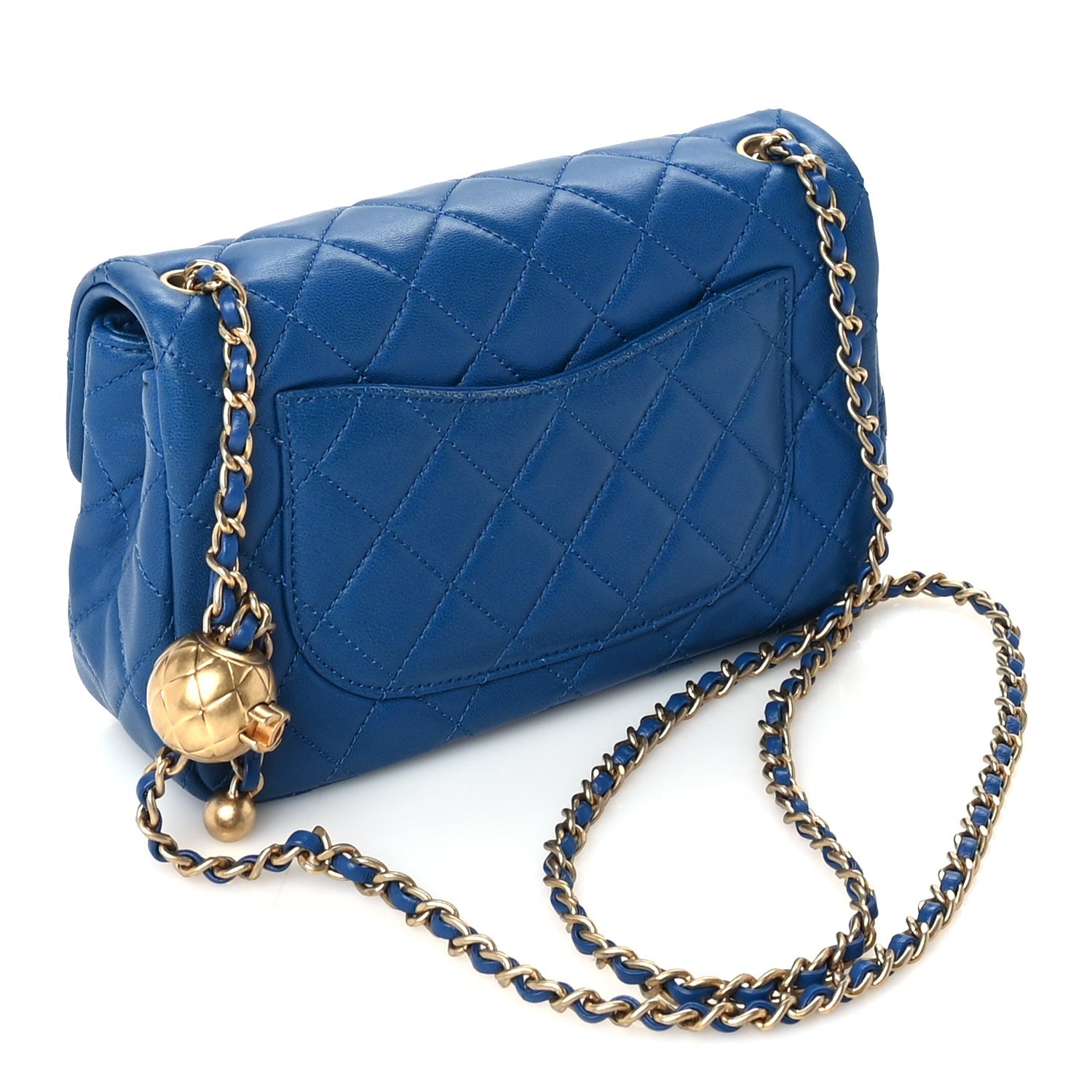 Lambskin Quilted Pearl Crush Mini Rectangular Flap Blue — view 2