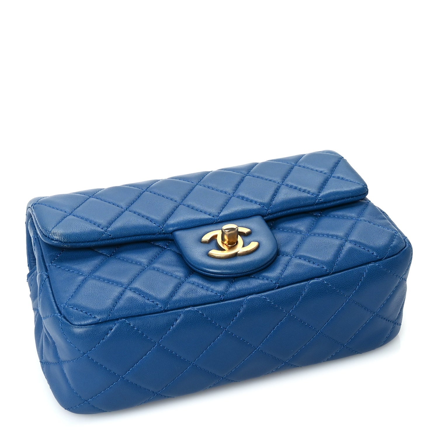 Lambskin Quilted Pearl Crush Mini Rectangular Flap Blue — view 3