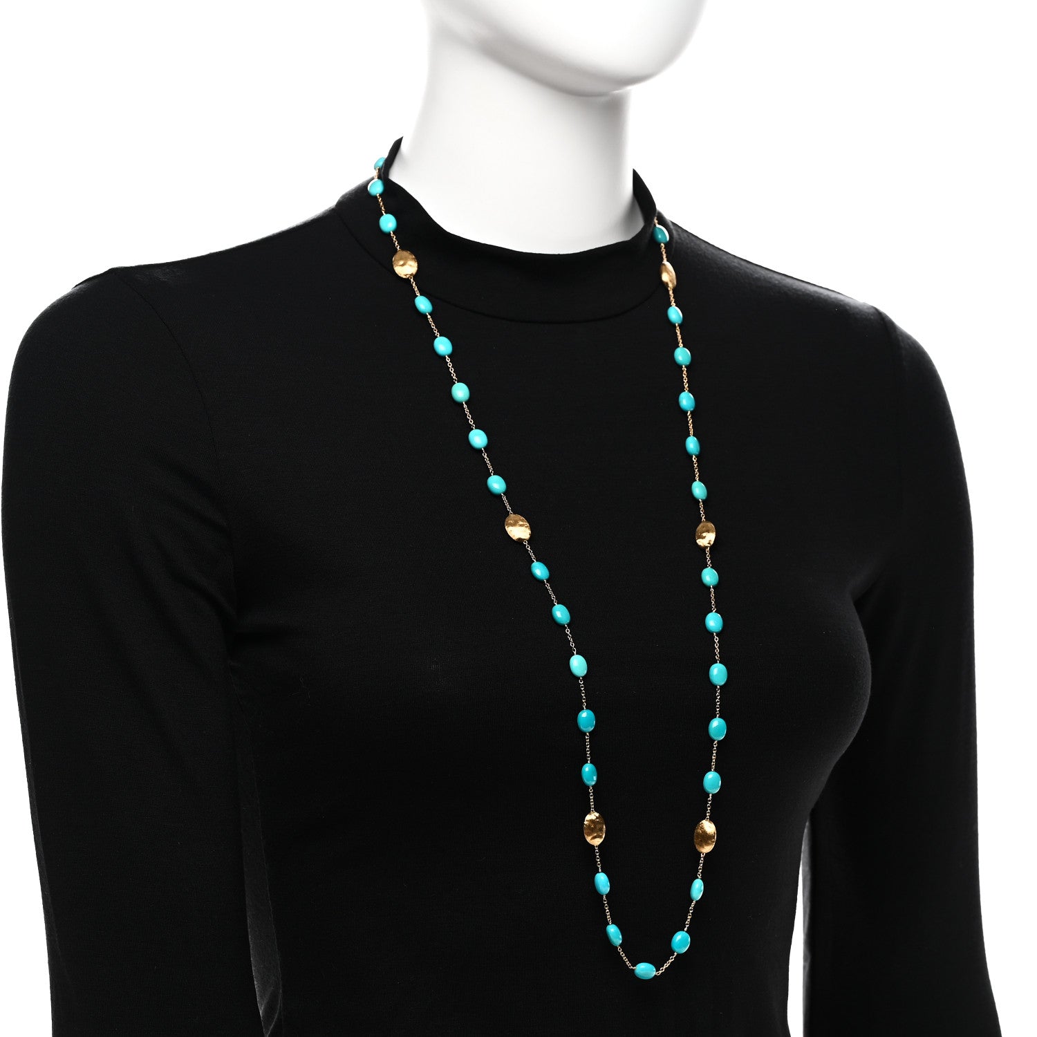 18K Yellow Gold Turquoise Siviglia Long Necklace — view 2