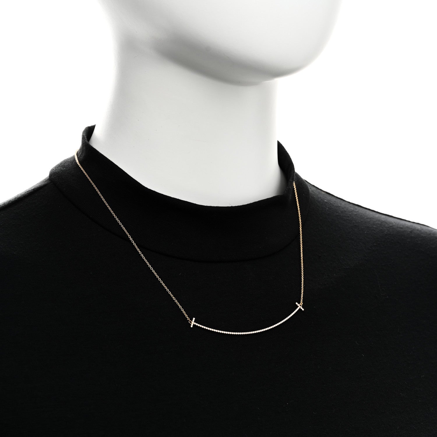 18K Yellow Gold Diamond Large T Smile Pendant Necklace — view 2