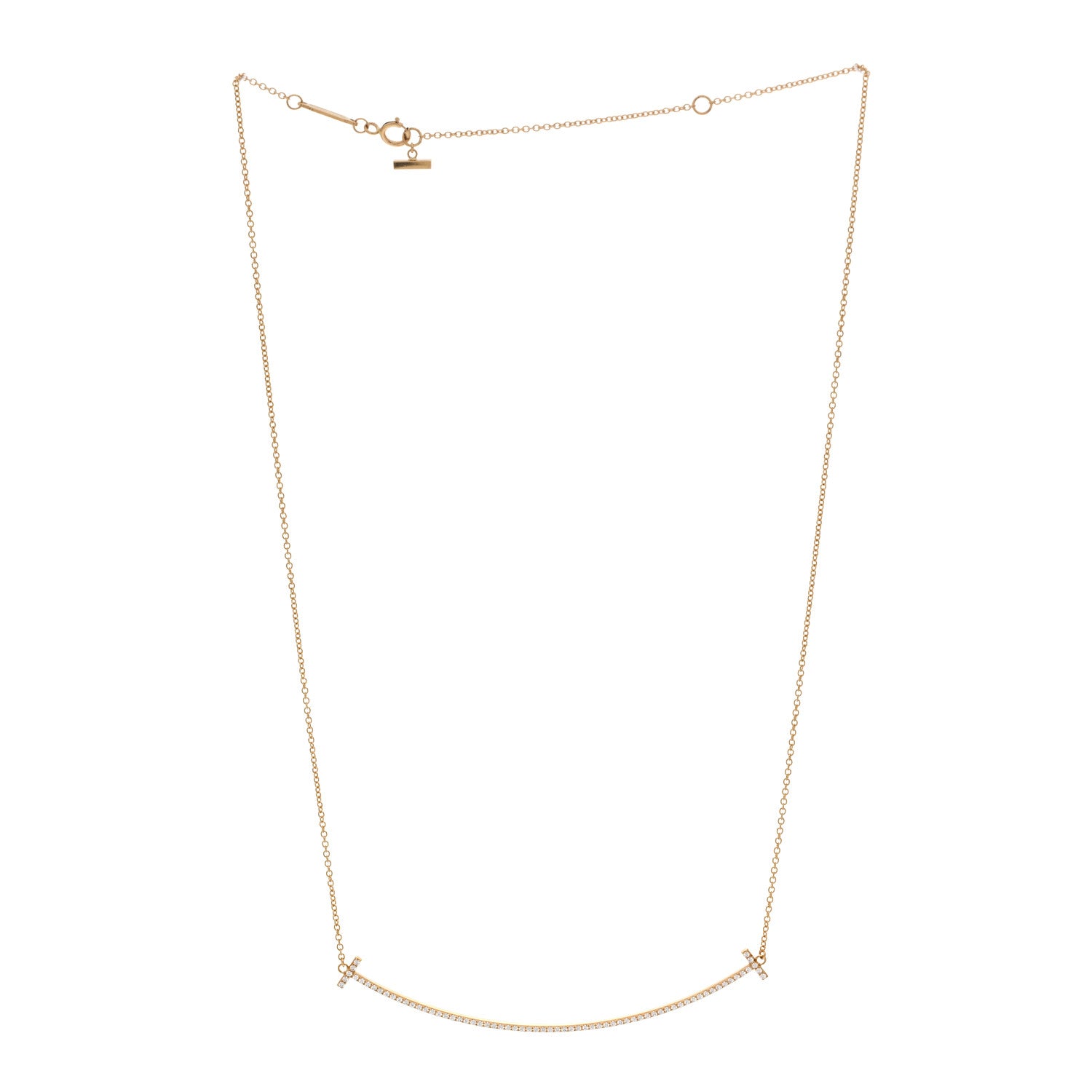 18K Yellow Gold Diamond Large T Smile Pendant Necklace — view 3