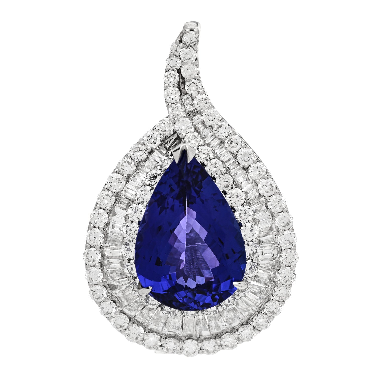 18K White Gold Diamond Tanzanite 4.40ctw Pear Cut Pendant