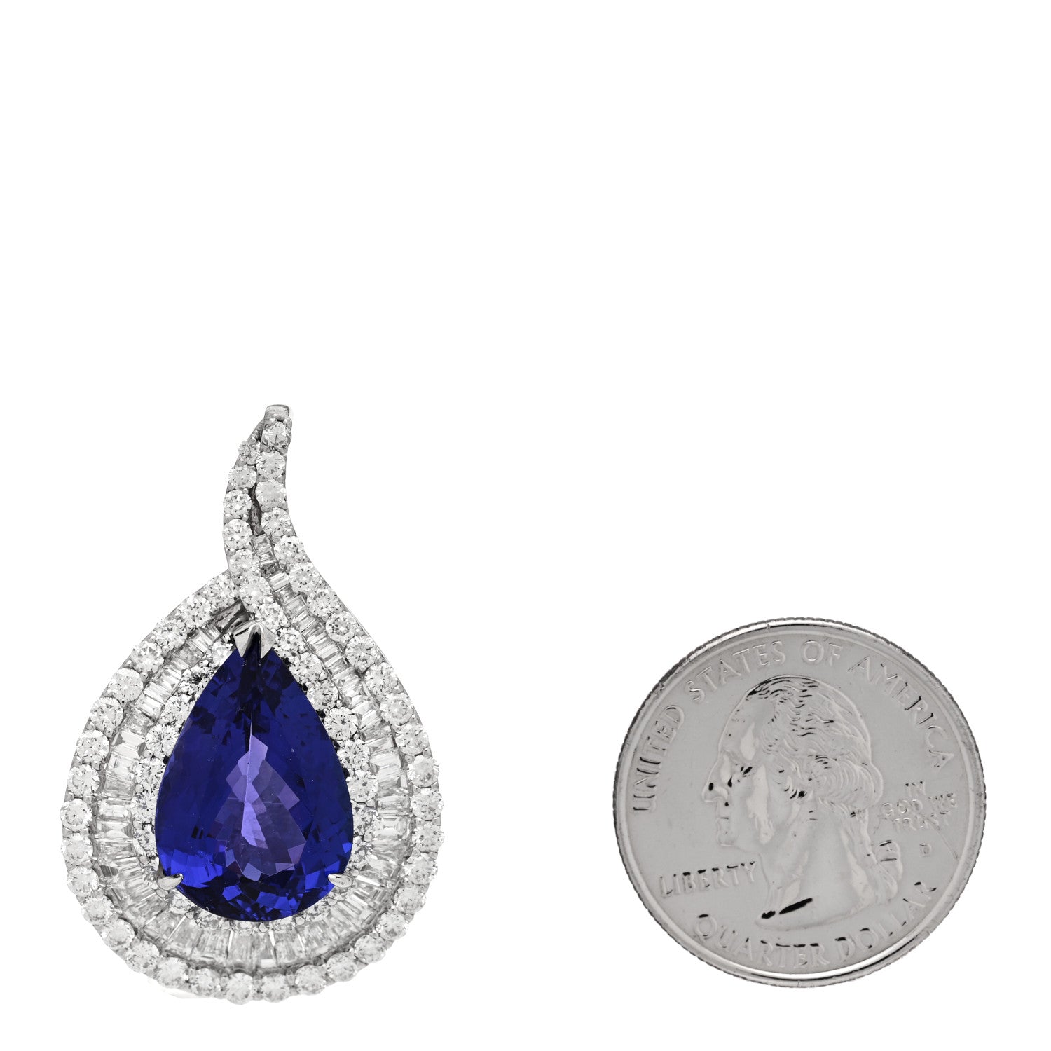 18K White Gold Diamond Tanzanite 4.40ctw Pear Cut Pendant — view 2