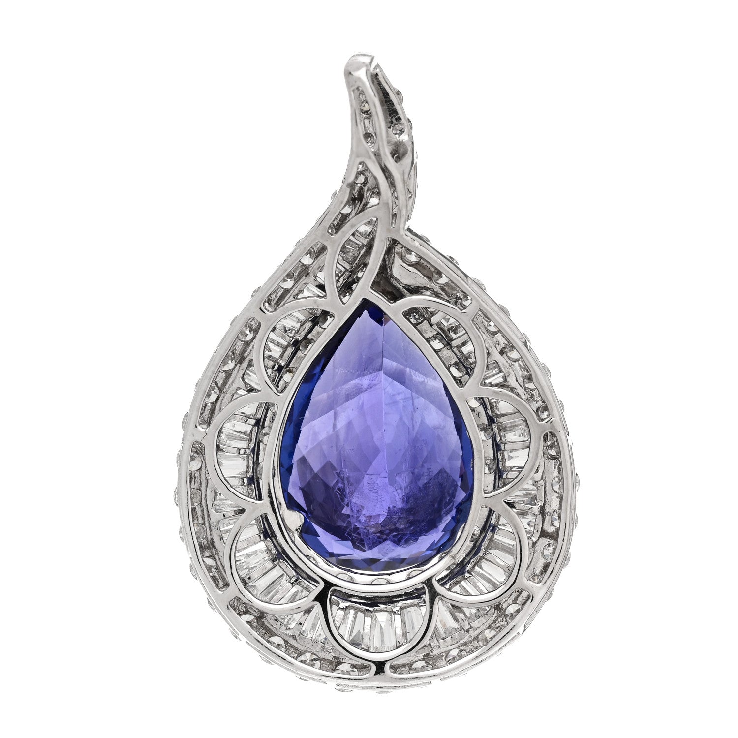 18K White Gold Diamond Tanzanite 4.40ctw Pear Cut Pendant — view 3