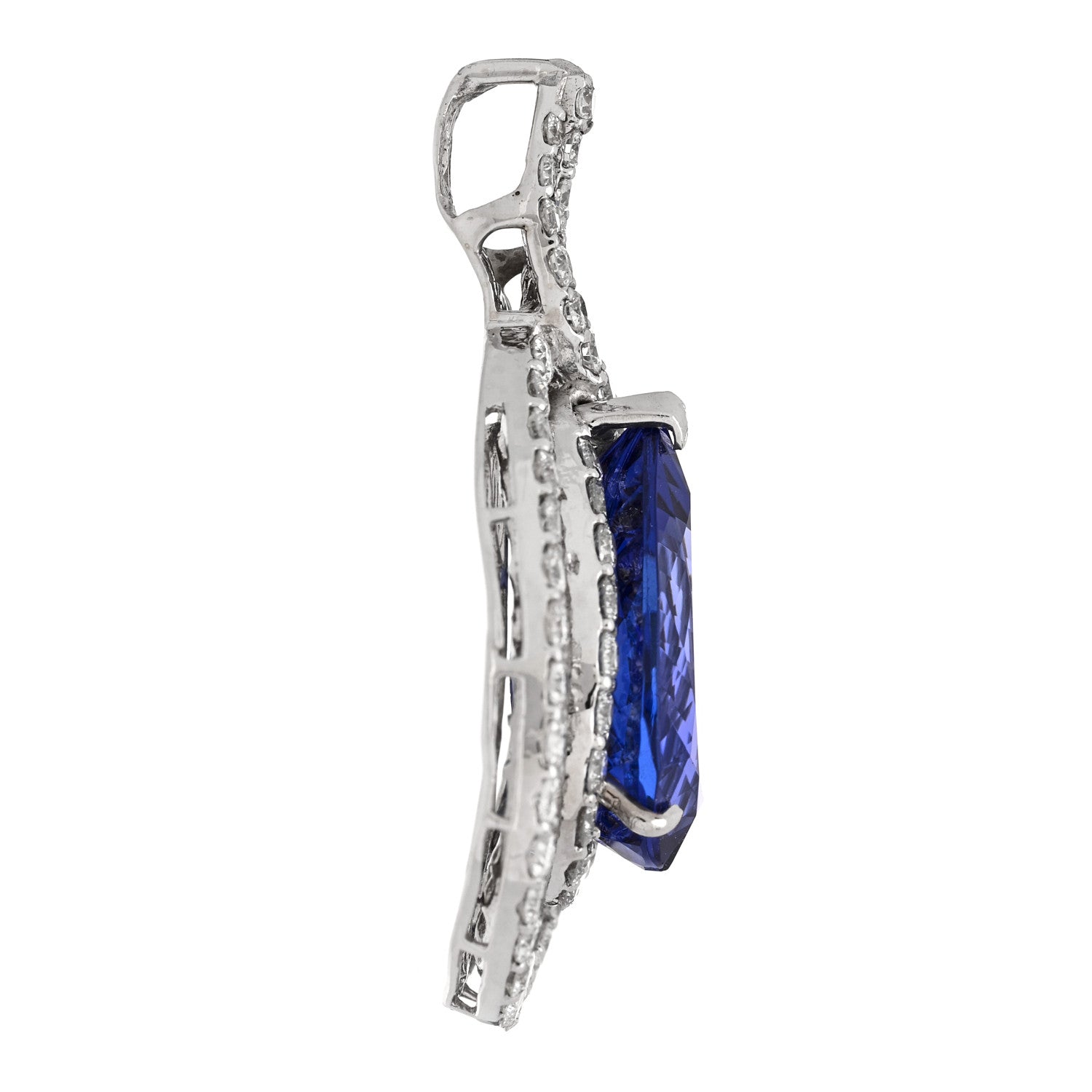 18K White Gold Diamond Tanzanite 4.40ctw Pear Cut Pendant — view 4
