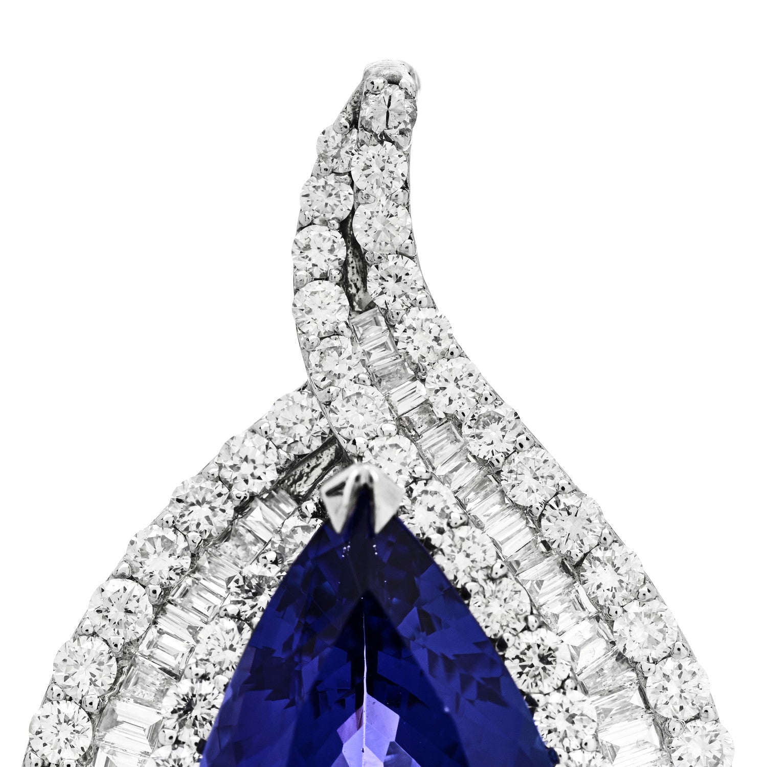 18K White Gold Diamond Tanzanite 4.40ctw Pear Cut Pendant — view 5