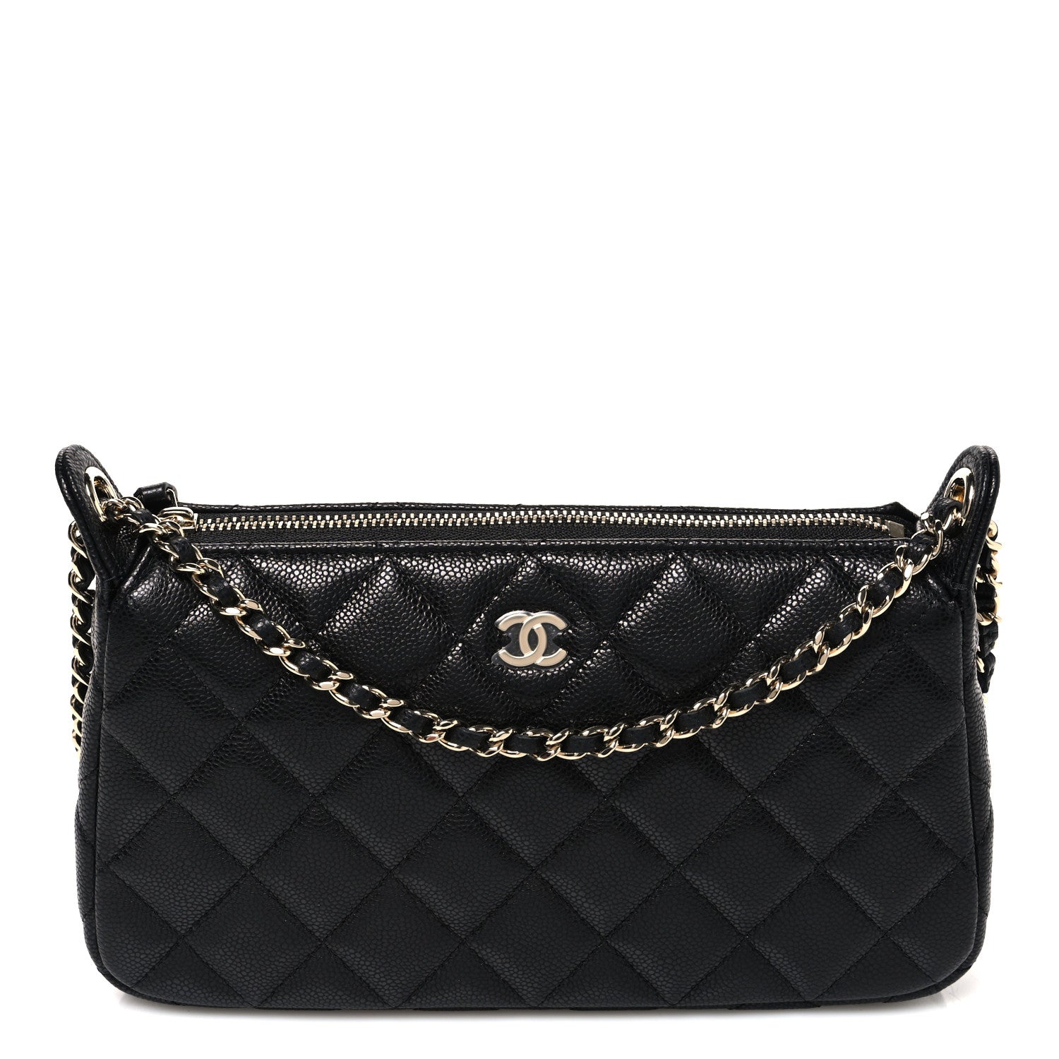 Caviar Quilted Purse With Chain Black