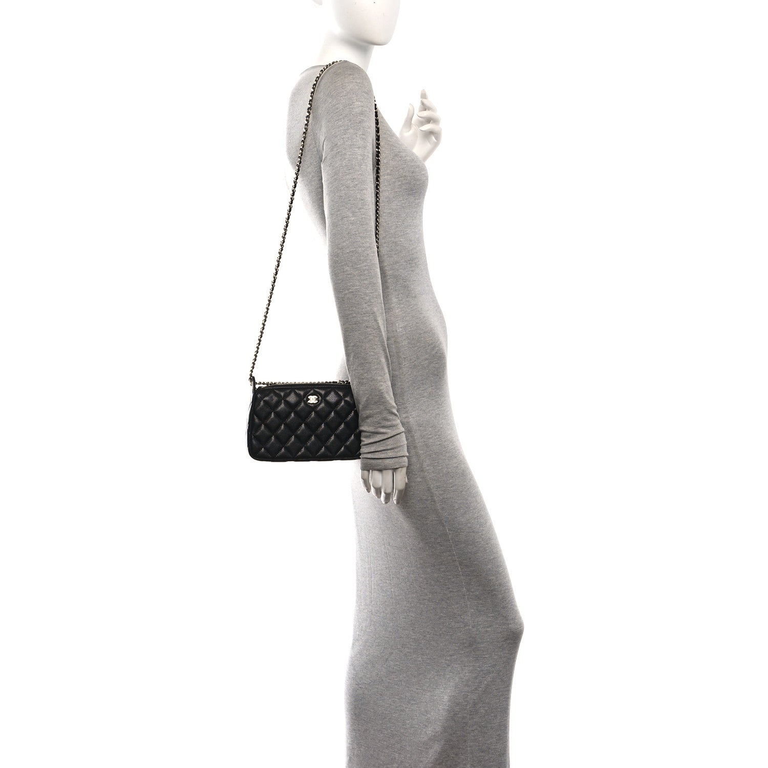 Caviar Quilted Purse With Chain Black — view 2