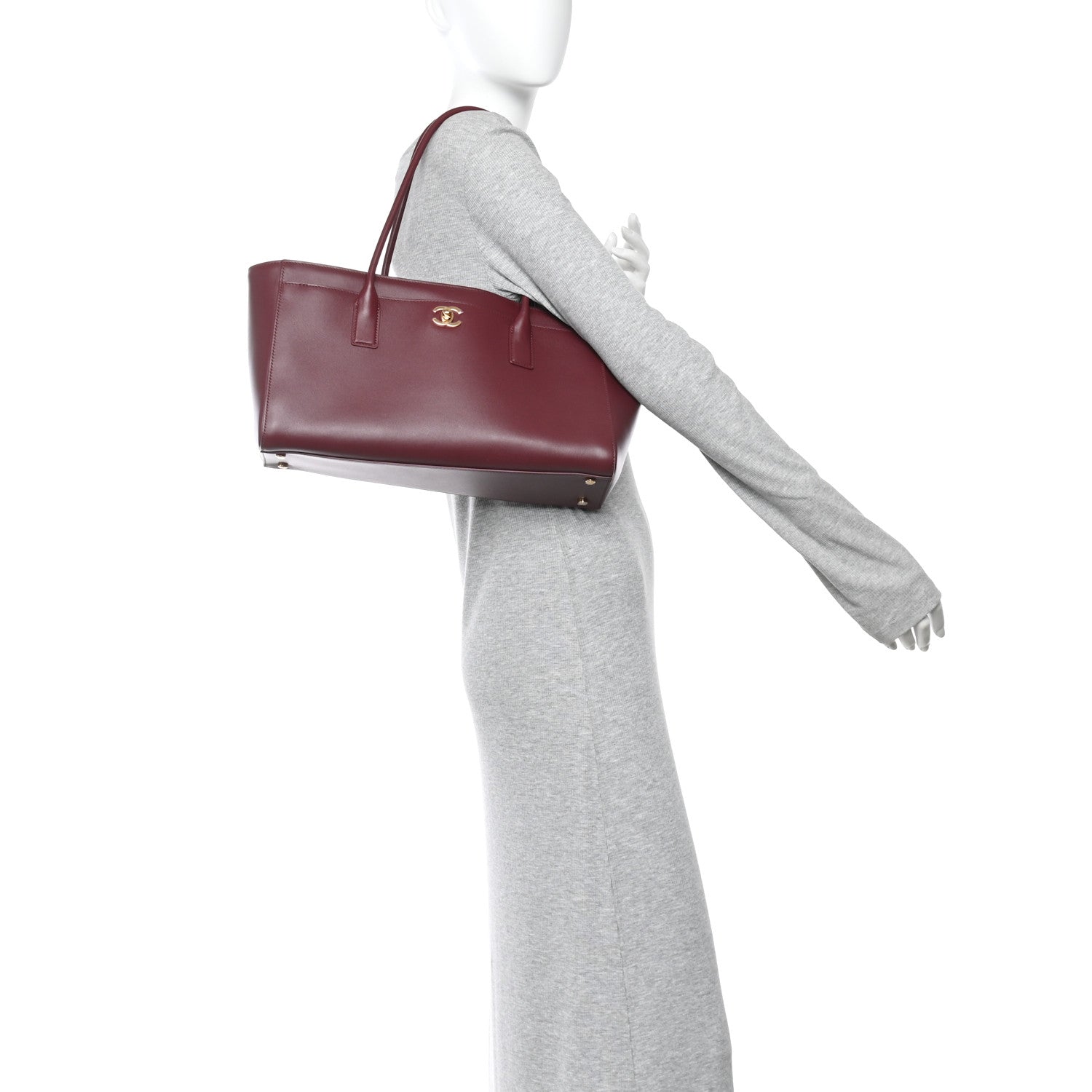 Calfskin Archetype Small Shopping Tote Dark Burgundy — view 2