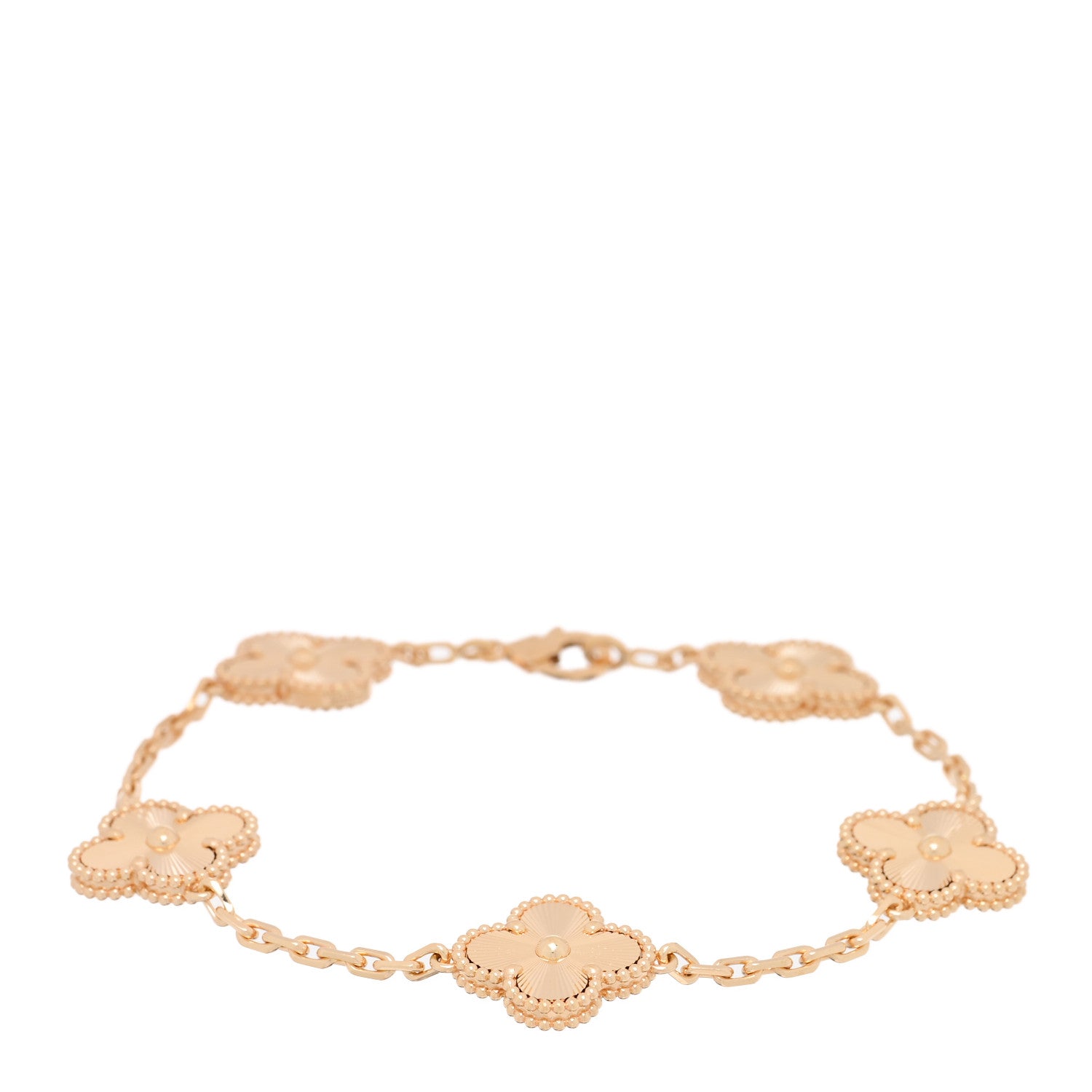 18K Yellow Gold 5 Motifs Guilloche Vintage Alhambra Bracelet