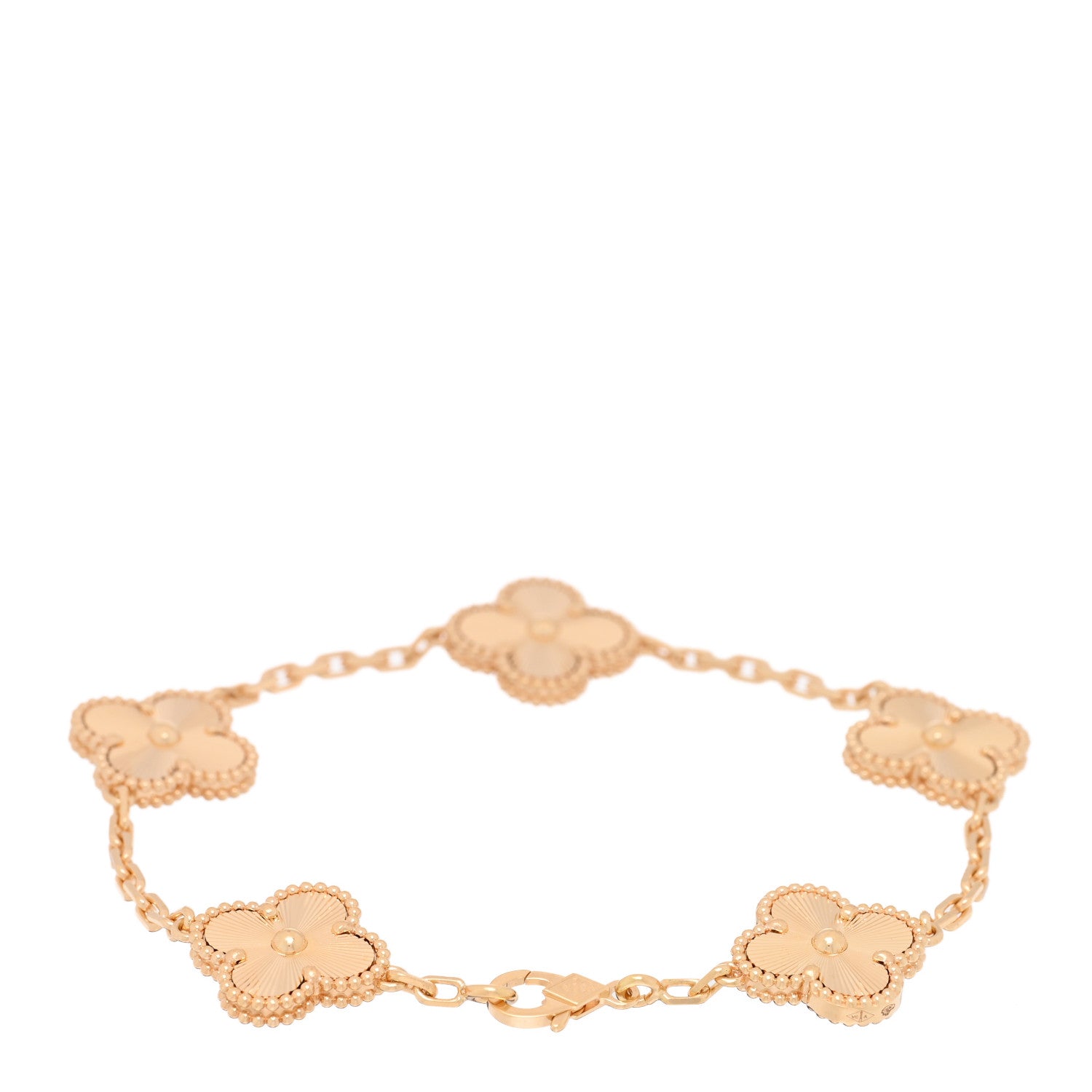18K Yellow Gold 5 Motifs Guilloche Vintage Alhambra Bracelet — view 2