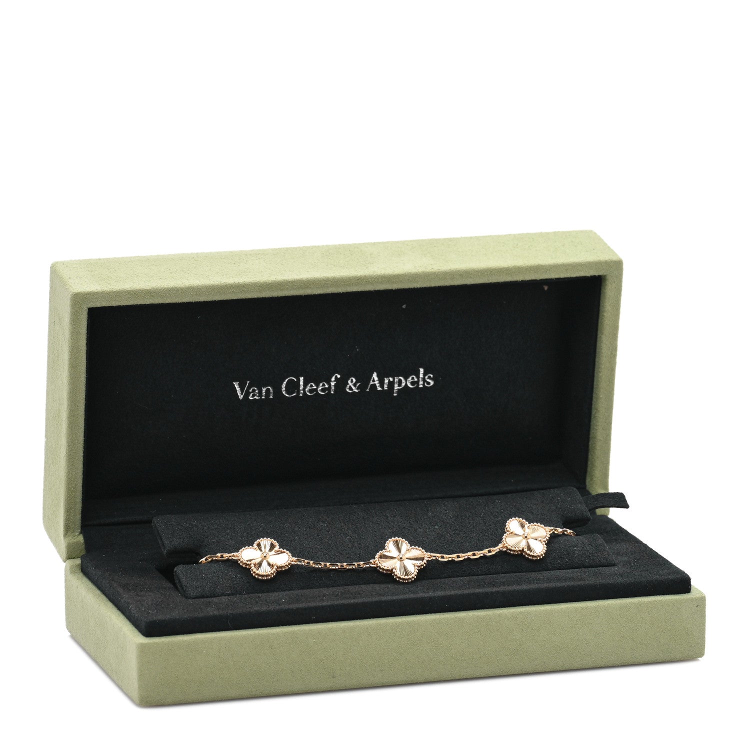 18K Yellow Gold 5 Motifs Guilloche Vintage Alhambra Bracelet — view 4