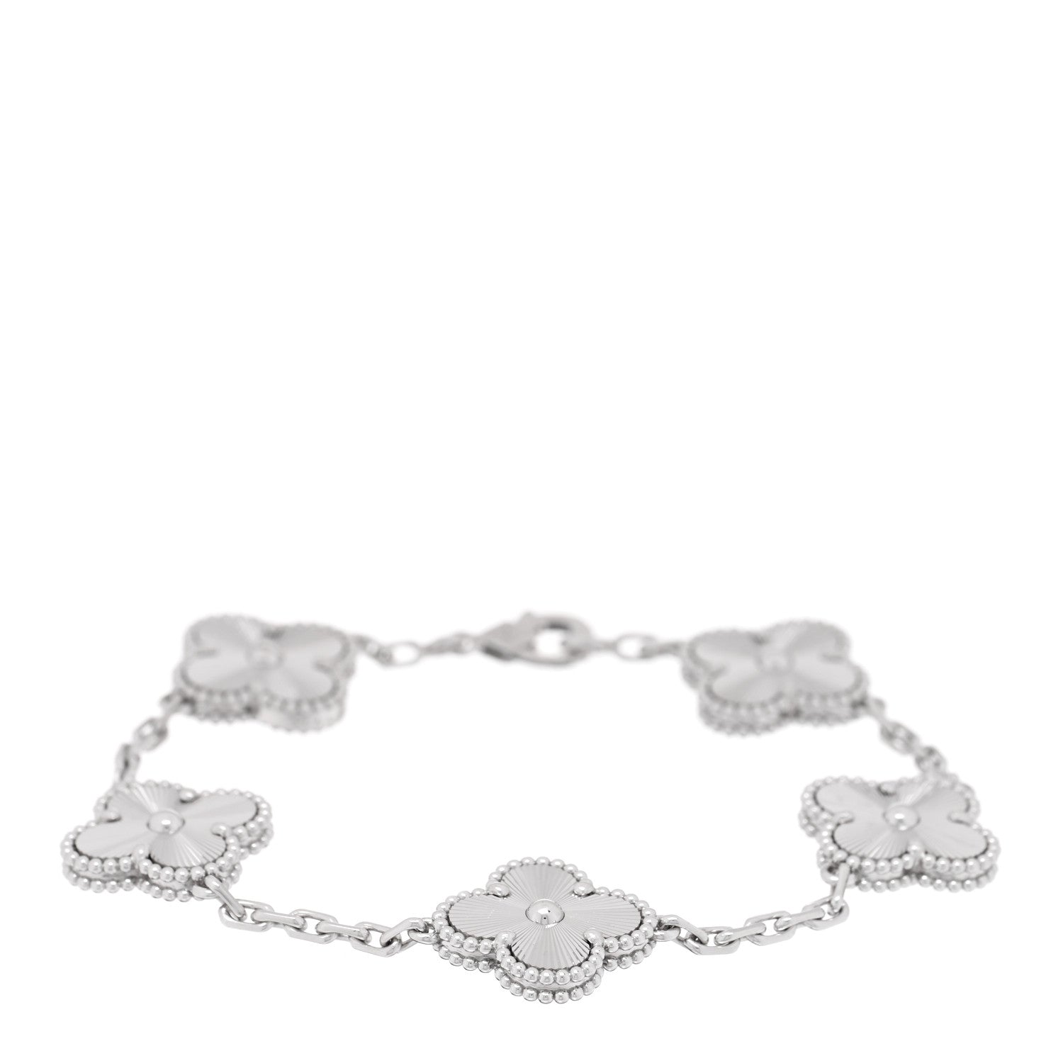 18K White Gold 5 Motifs Guilloche Vintage Alhambra Bracelet