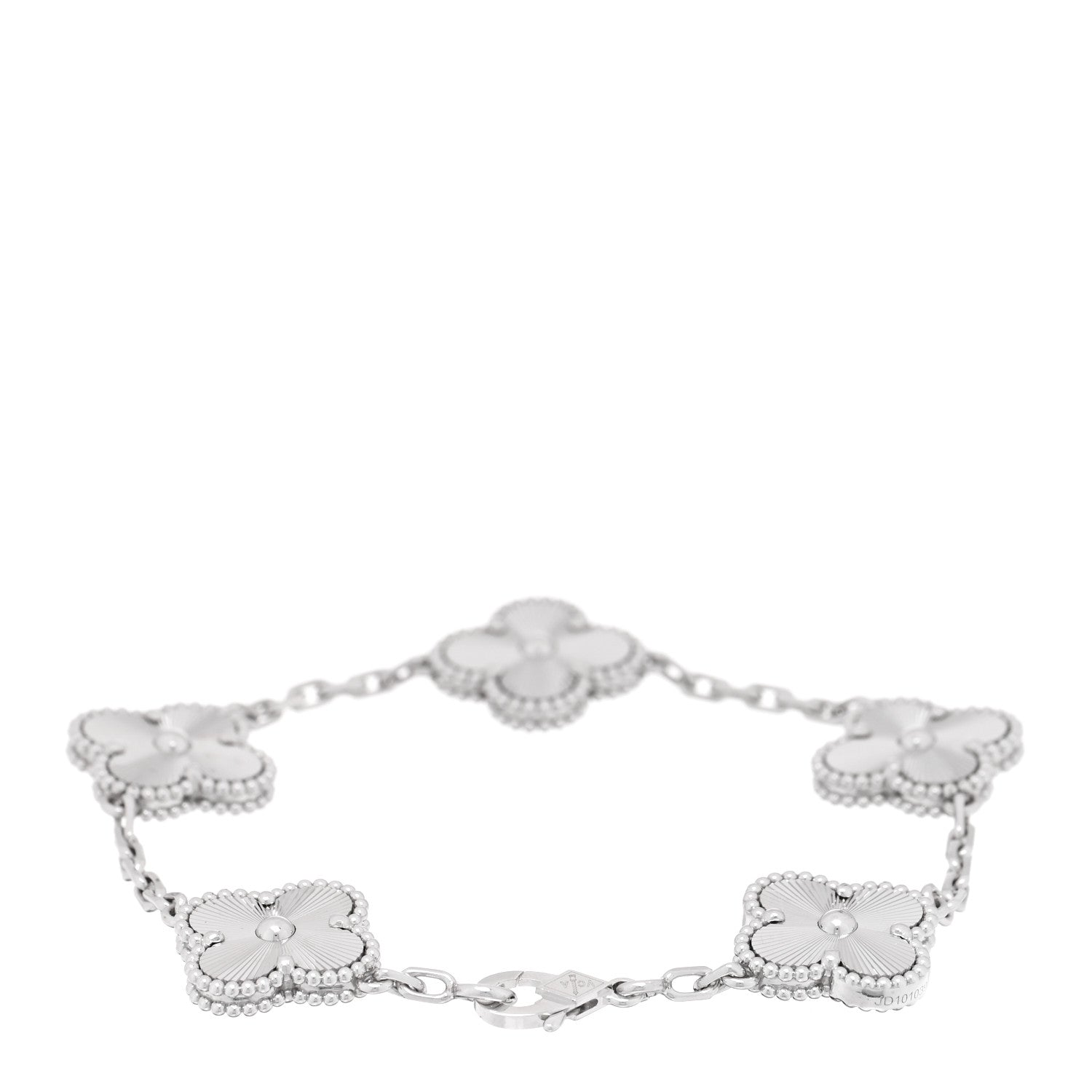 18K White Gold 5 Motifs Guilloche Vintage Alhambra Bracelet — view 2