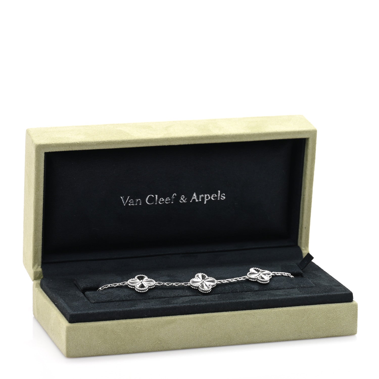 18K White Gold 5 Motifs Guilloche Vintage Alhambra Bracelet — view 4