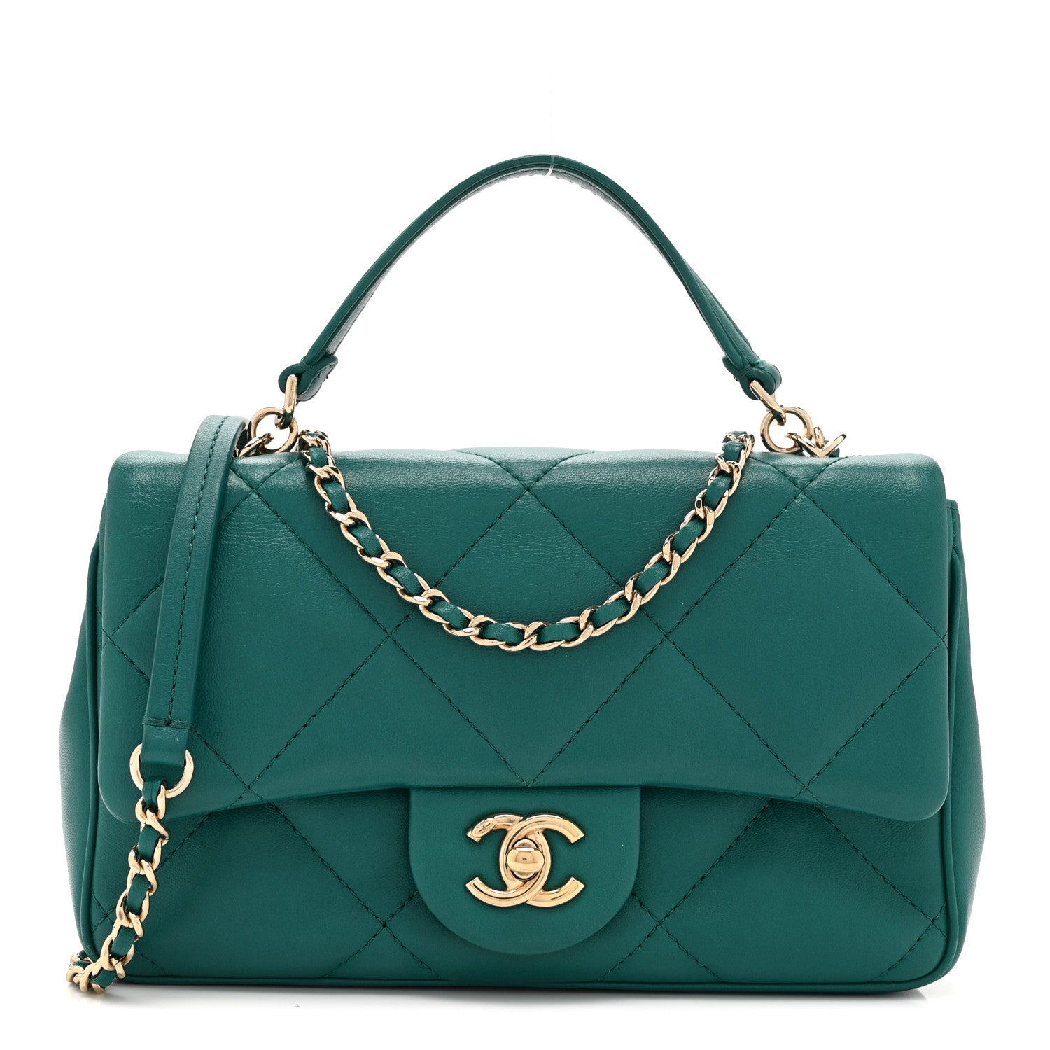 Lambskin Quilted Small Easy Carry Flap Green
