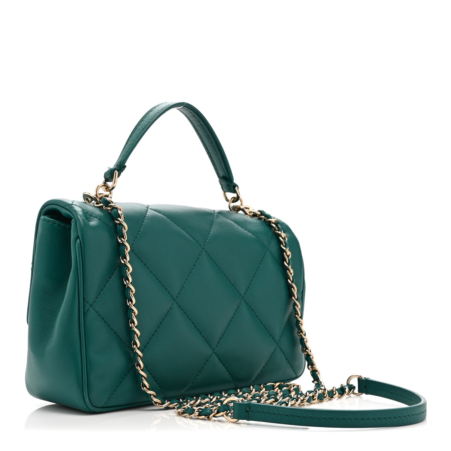 Lambskin Quilted Small Easy Carry Flap Green — view 3