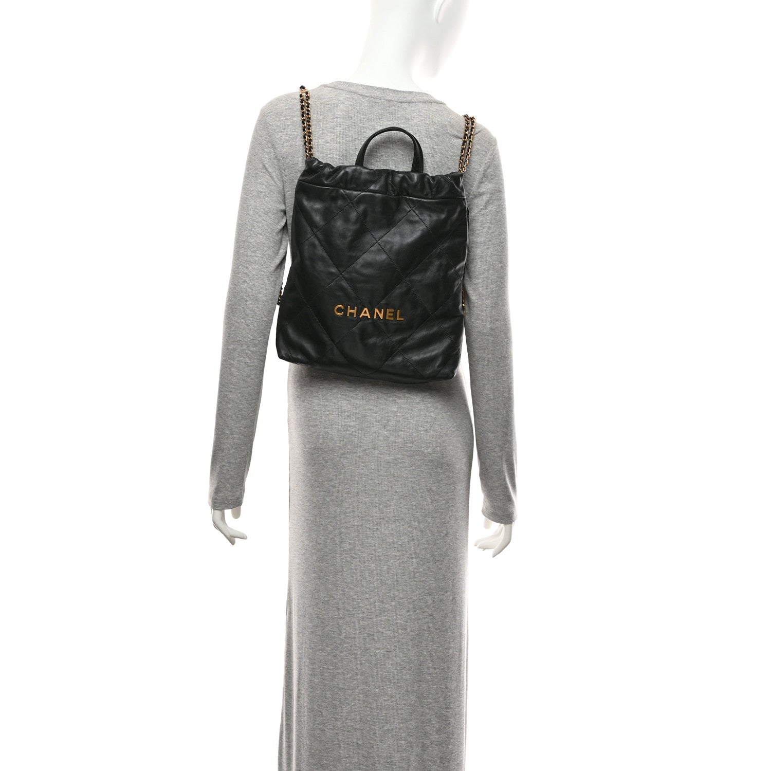 Shiny Calfskin Quilted Chanel 22 Backpack Black — view 2