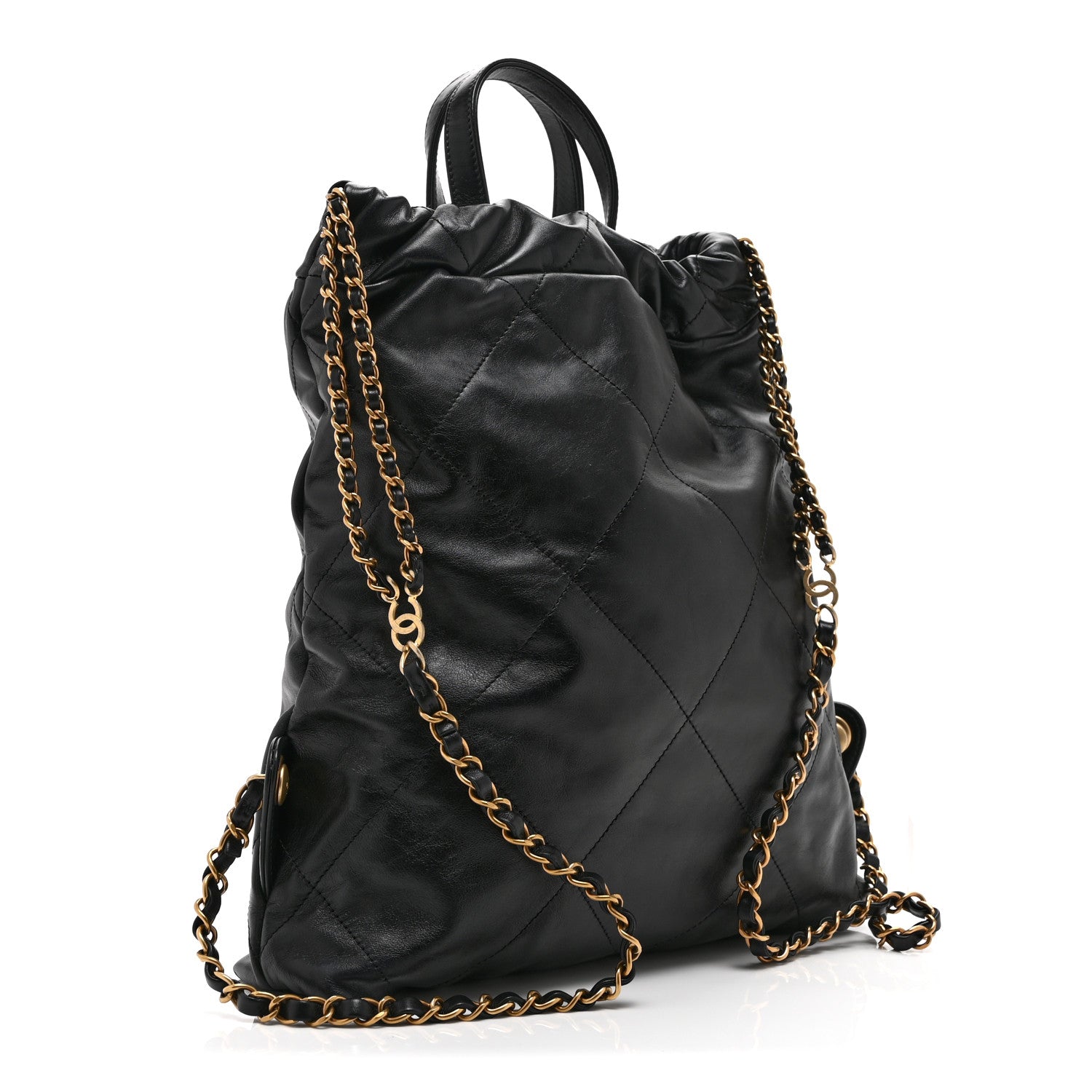 Shiny Calfskin Quilted Chanel 22 Backpack Black — view 3