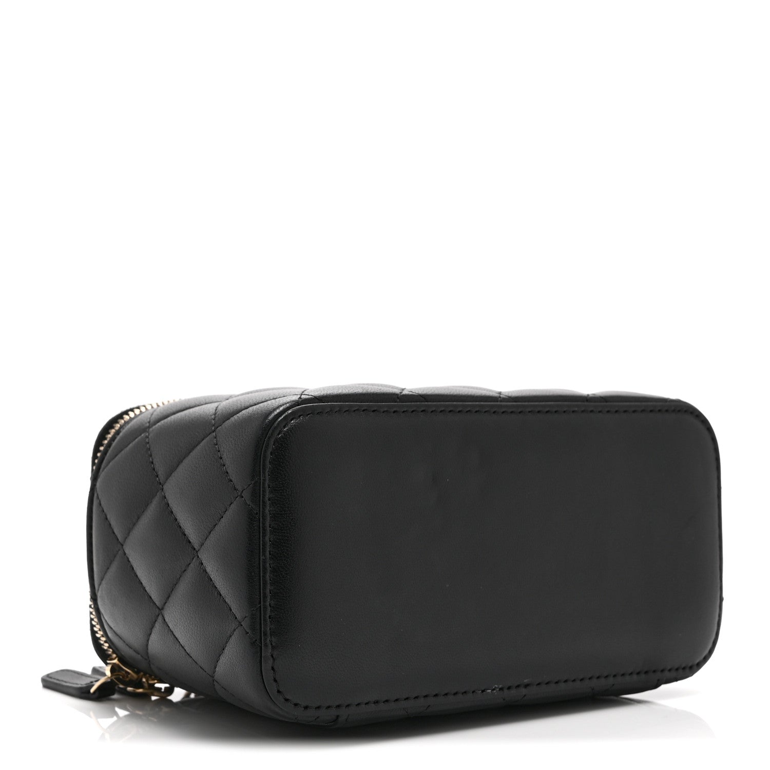 Lambskin Quilted Small Top Handle Vanity Case With Chain Black — view 4