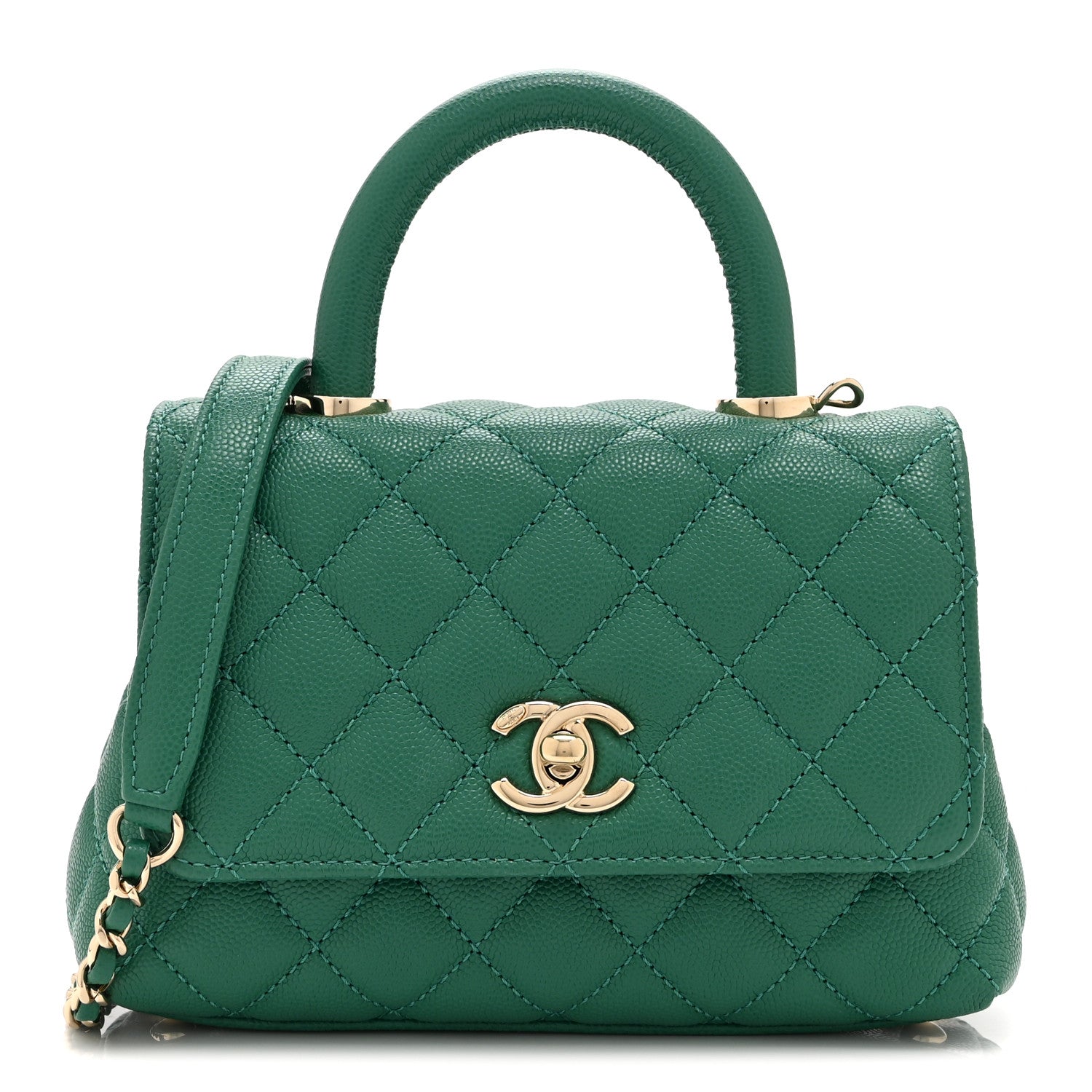 Caviar Quilted Extra Mini Coco Handle Flap Green