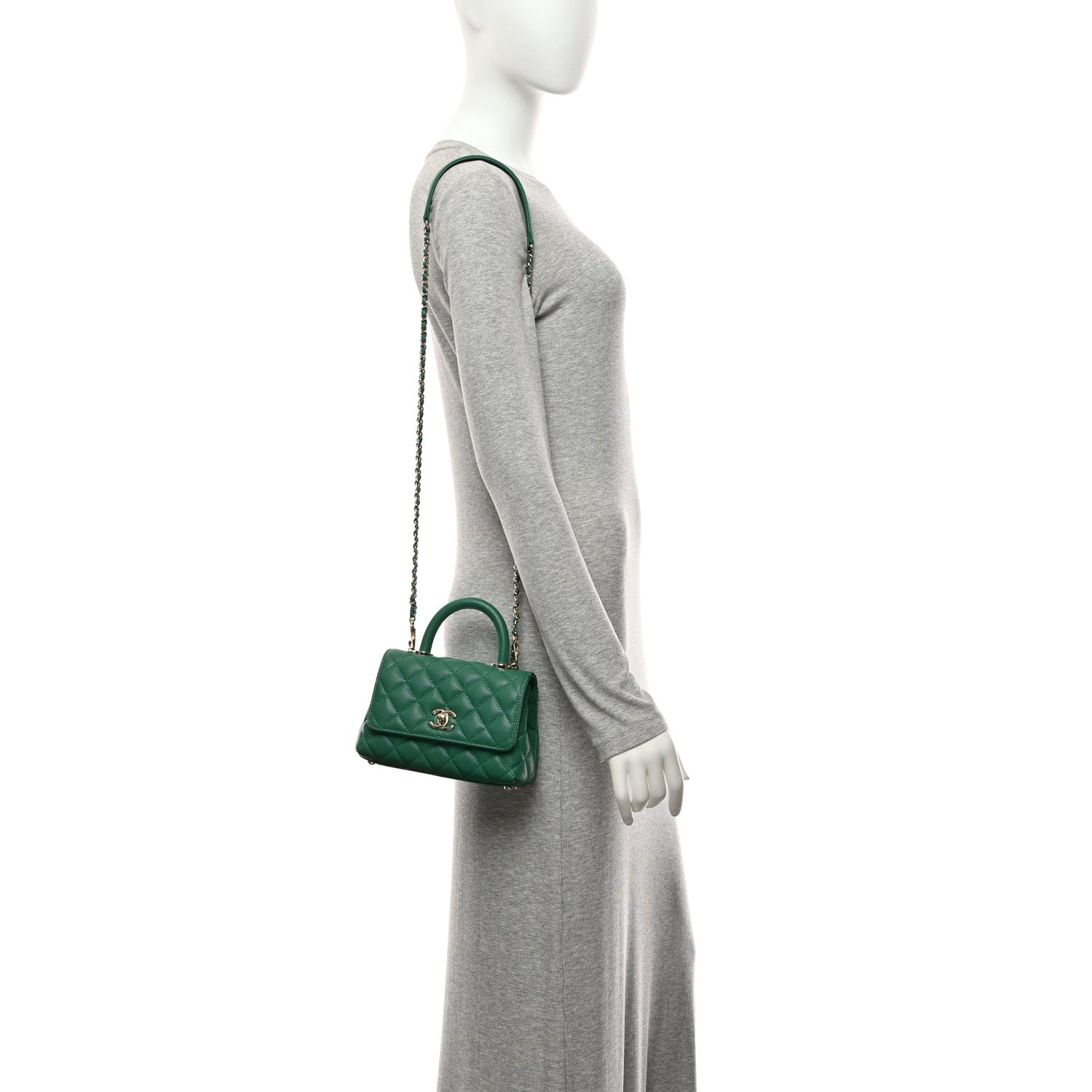 Caviar Quilted Extra Mini Coco Handle Flap Green — view 2