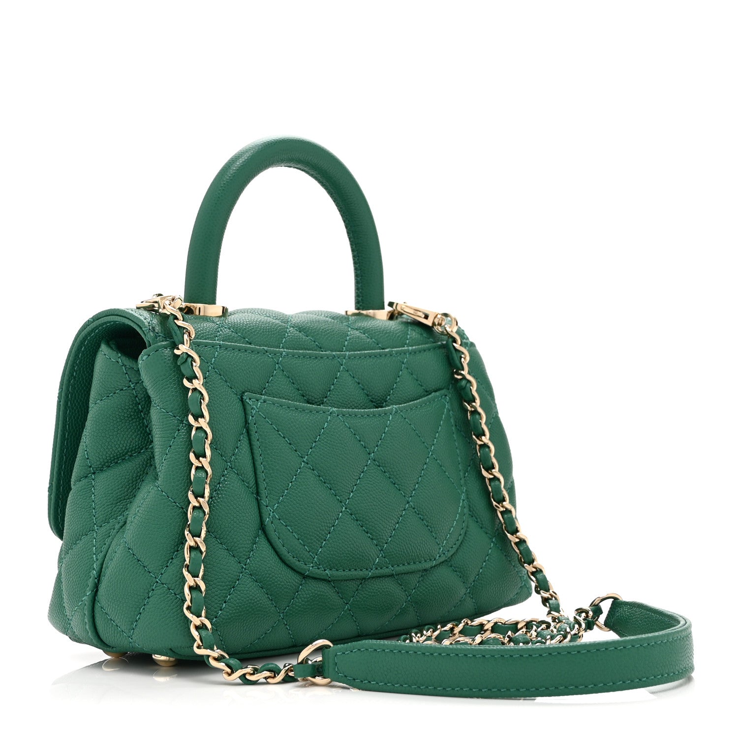 Caviar Quilted Extra Mini Coco Handle Flap Green — view 3