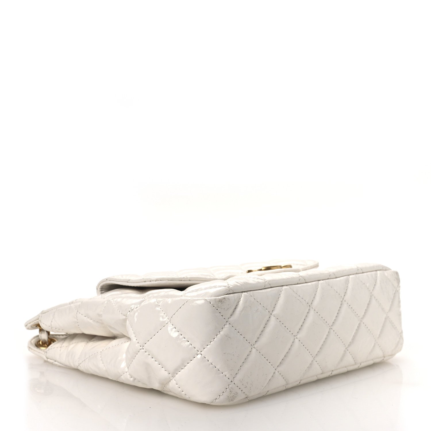 Shiny Crumpled Calfskin Quilted Wavy CC Hobo White — view 4