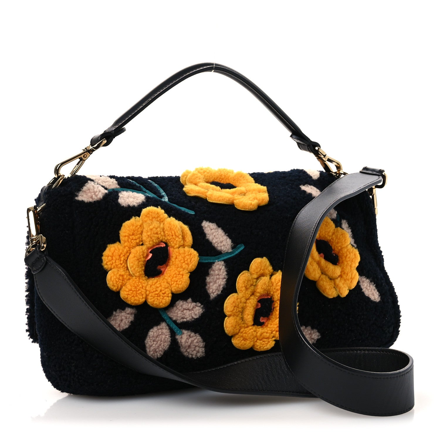Shearling Vitello Dolce Flowers Large Baguette Blue Multicolor — view 3