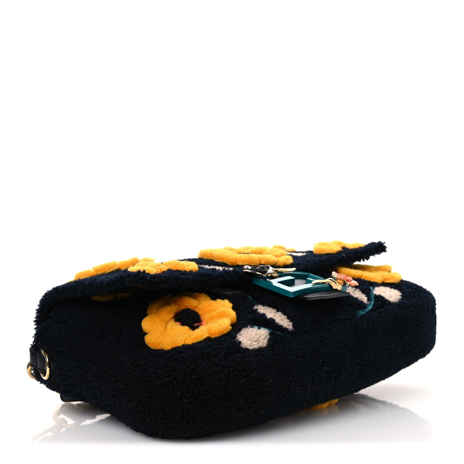 Shearling Vitello Dolce Flowers Large Baguette Blue Multicolor — view 4