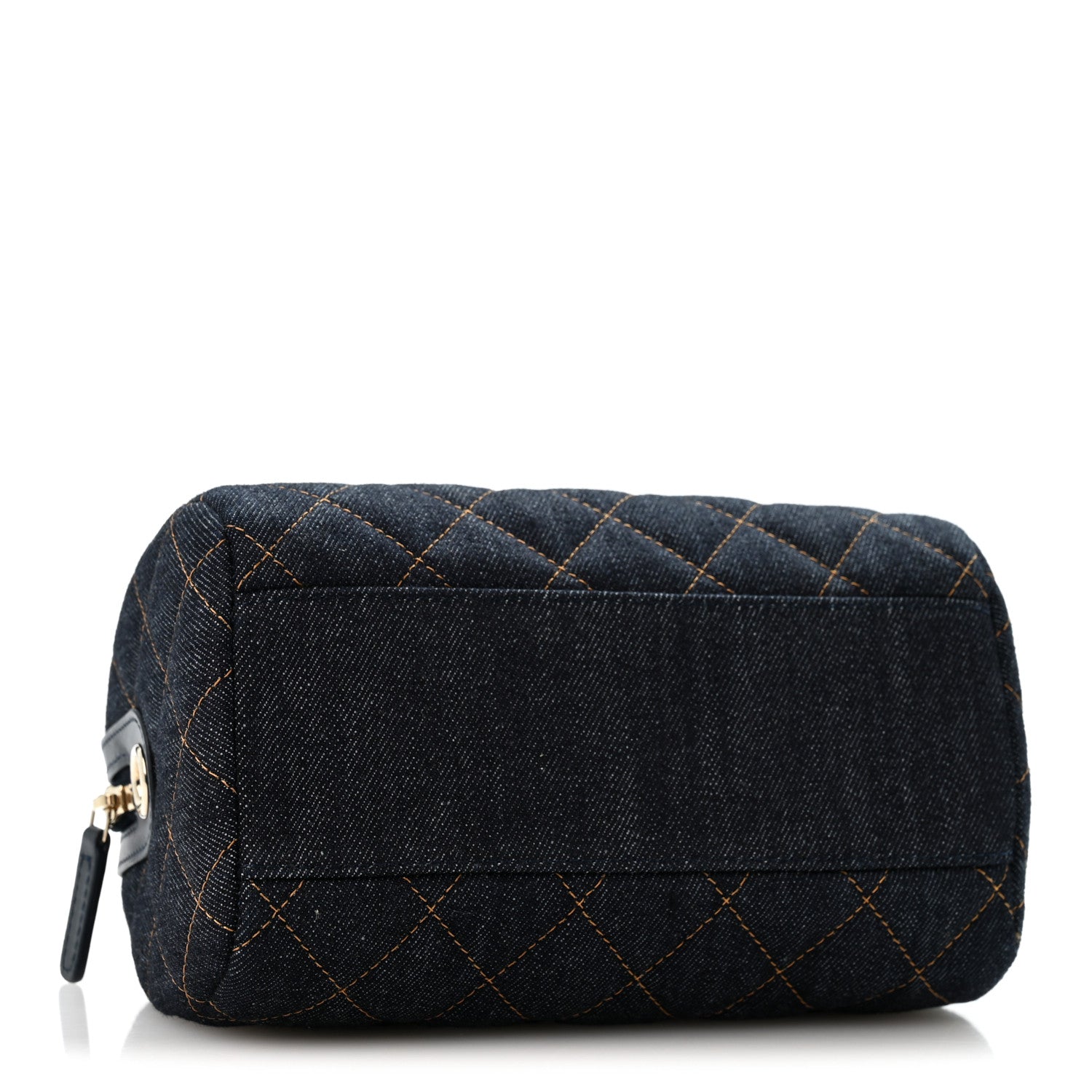Denim Quilted Barrel Clutch With Chain Dark Blue Orange — view 4