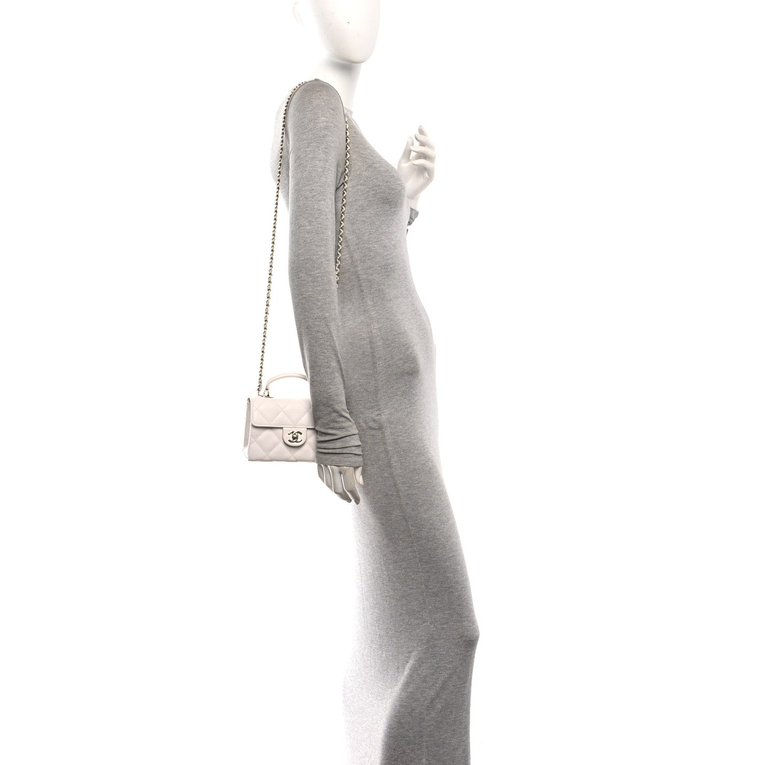 Caviar Quilted Retro Mini Twist Top Handle Clutch Flap White — view 2