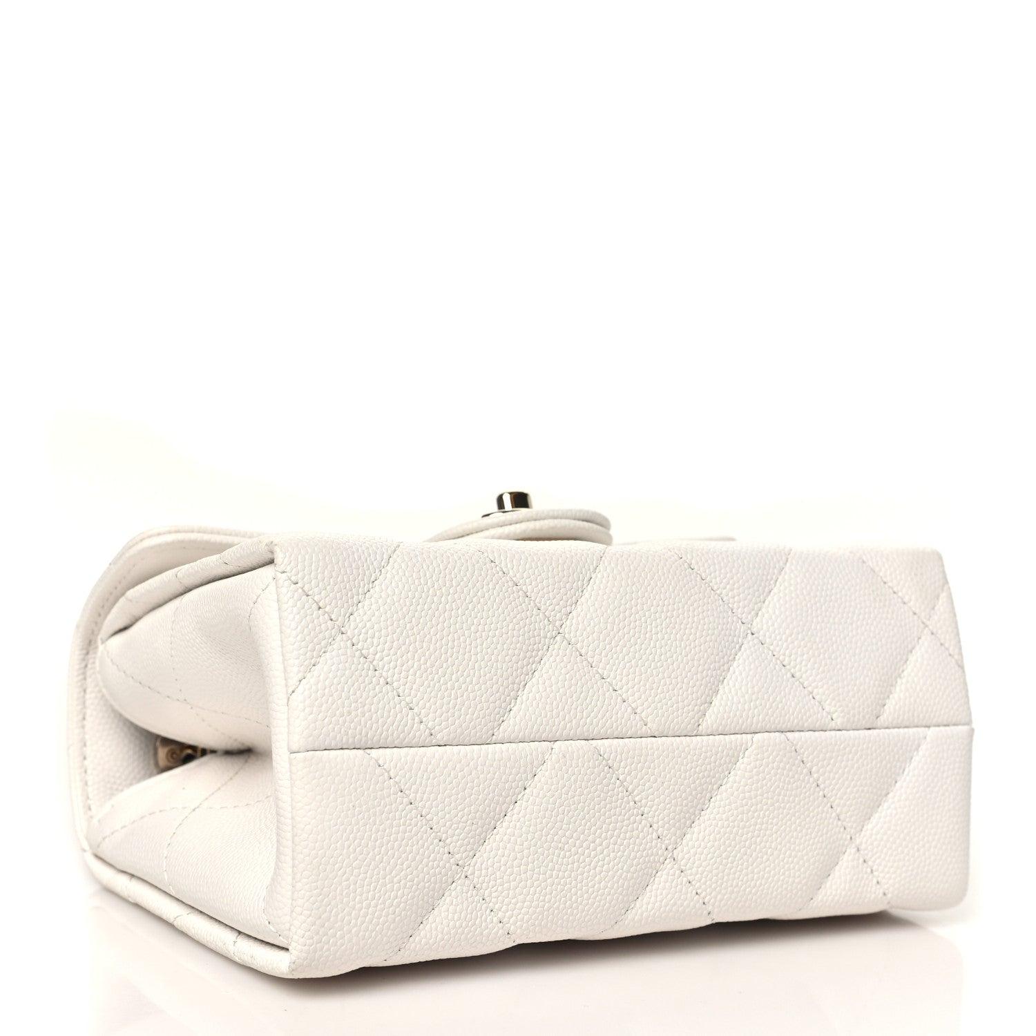 Caviar Quilted Retro Mini Twist Top Handle Clutch Flap White — view 4