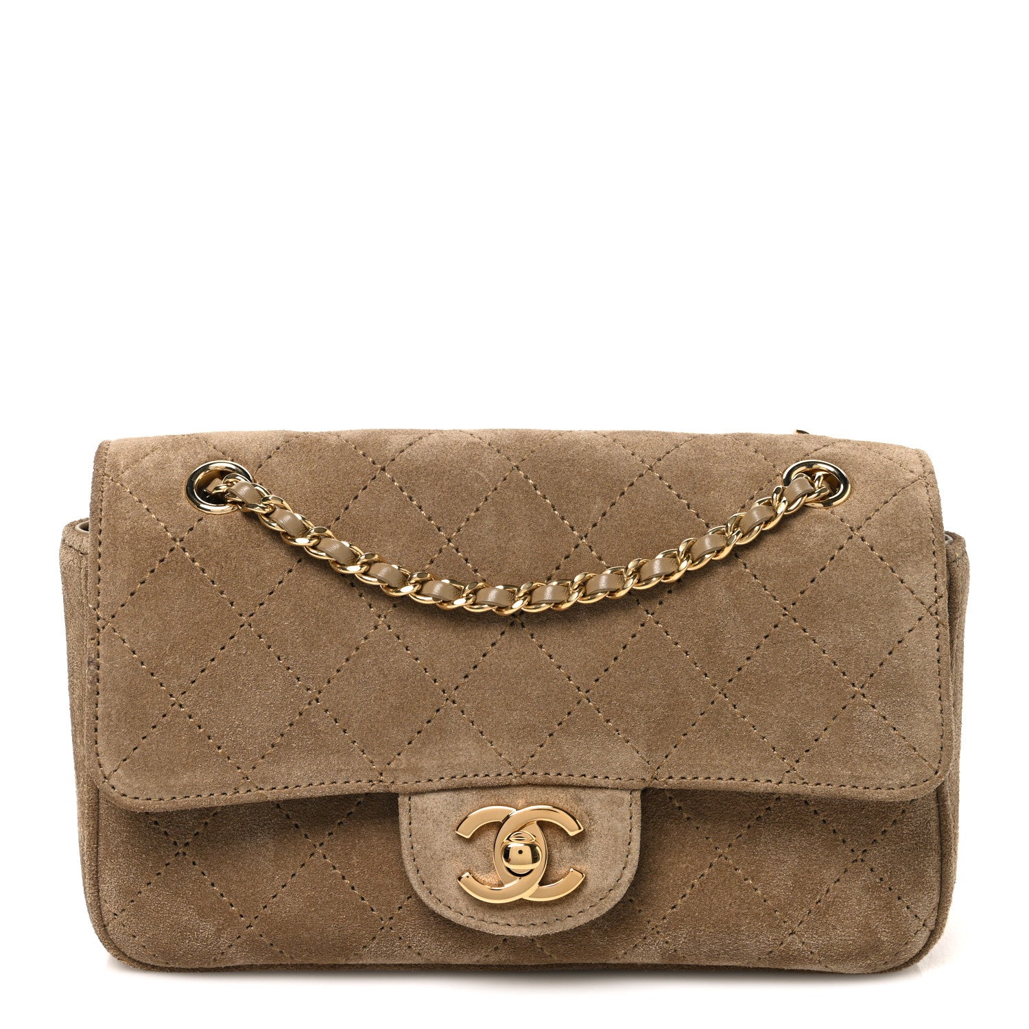 Suede Calfskin Mini Souplissimo Flap Dark Beige