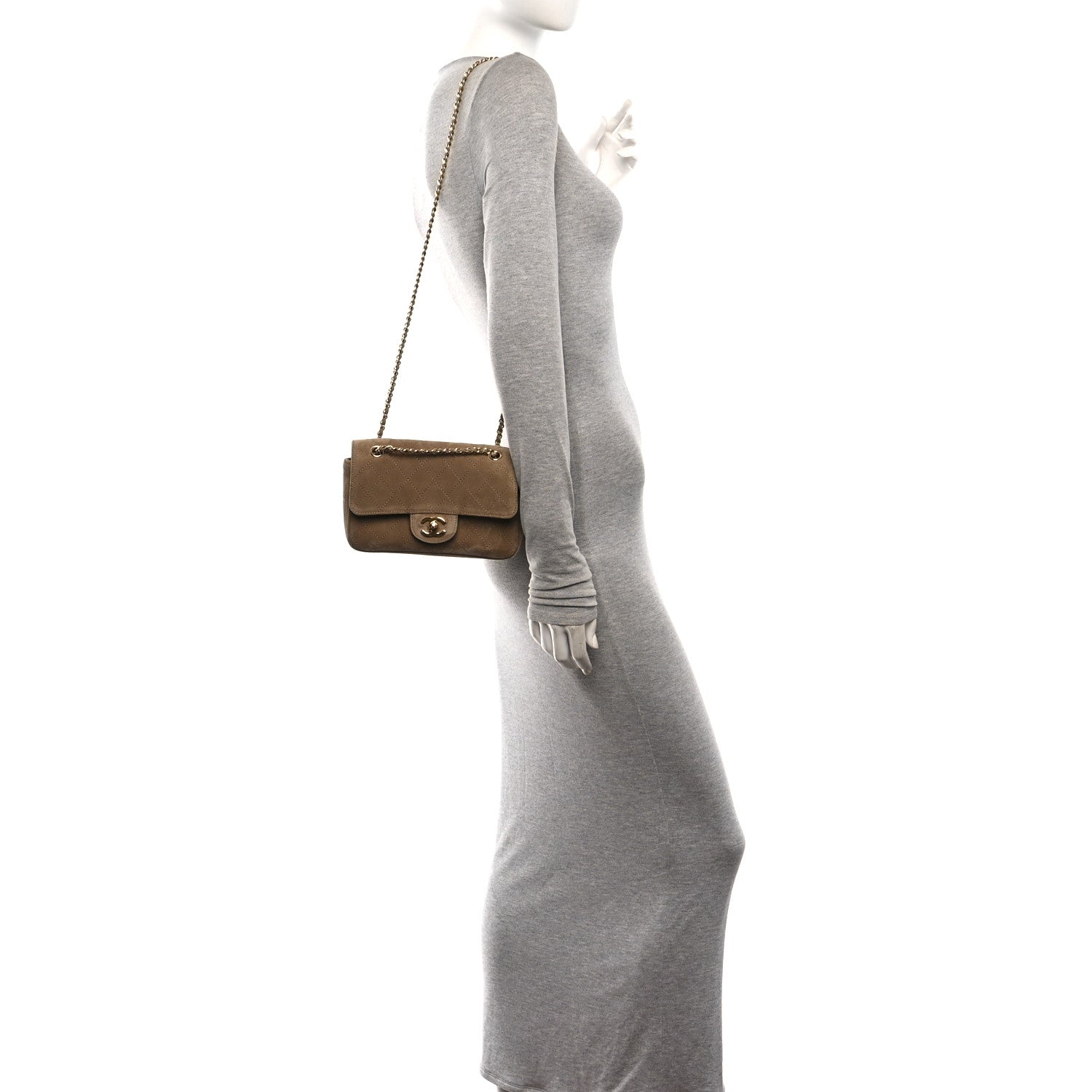 Suede Calfskin Mini Souplissimo Flap Dark Beige — view 2