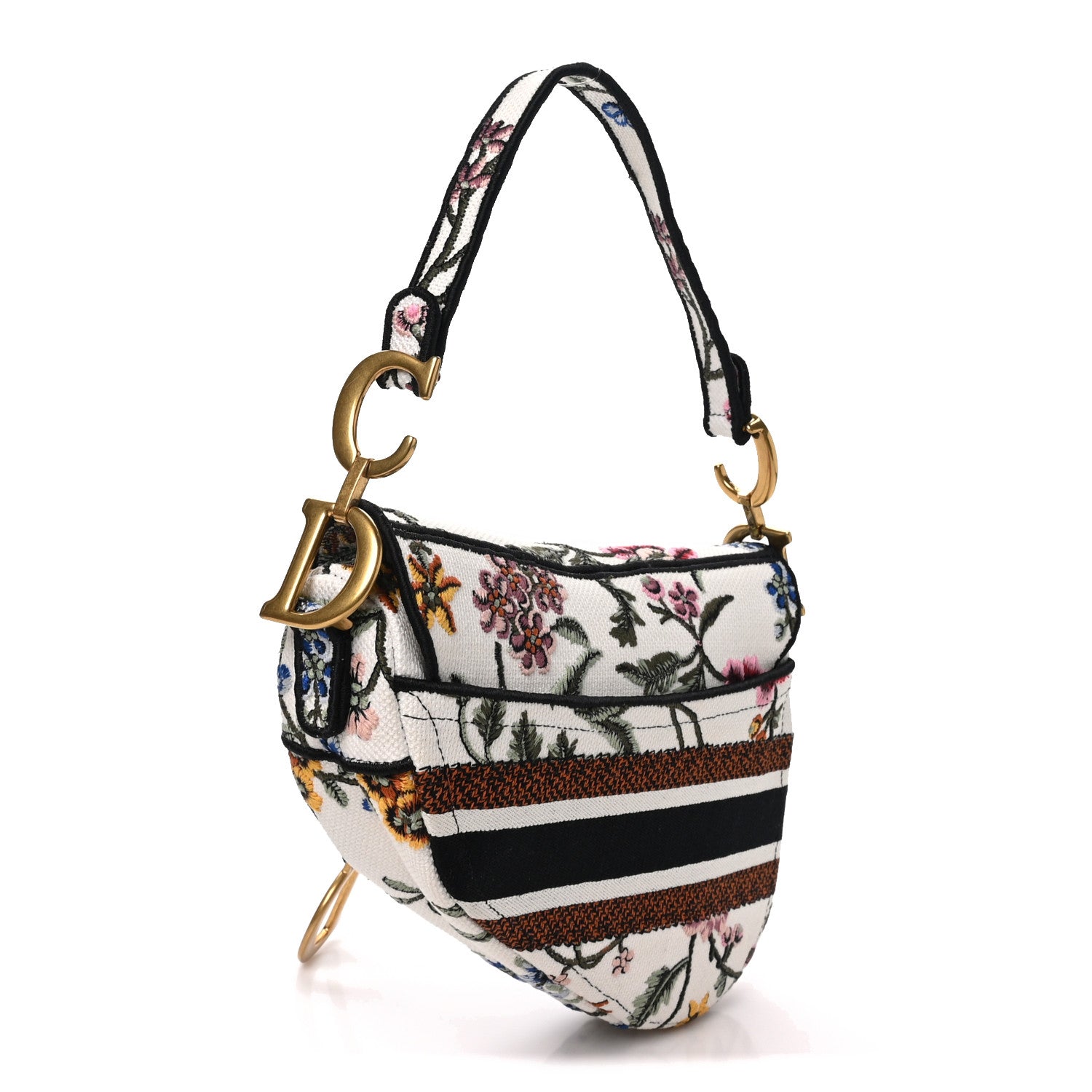 Canvas Embroidered Petites Fleurs Saddle Bag White Multicolor — view 3