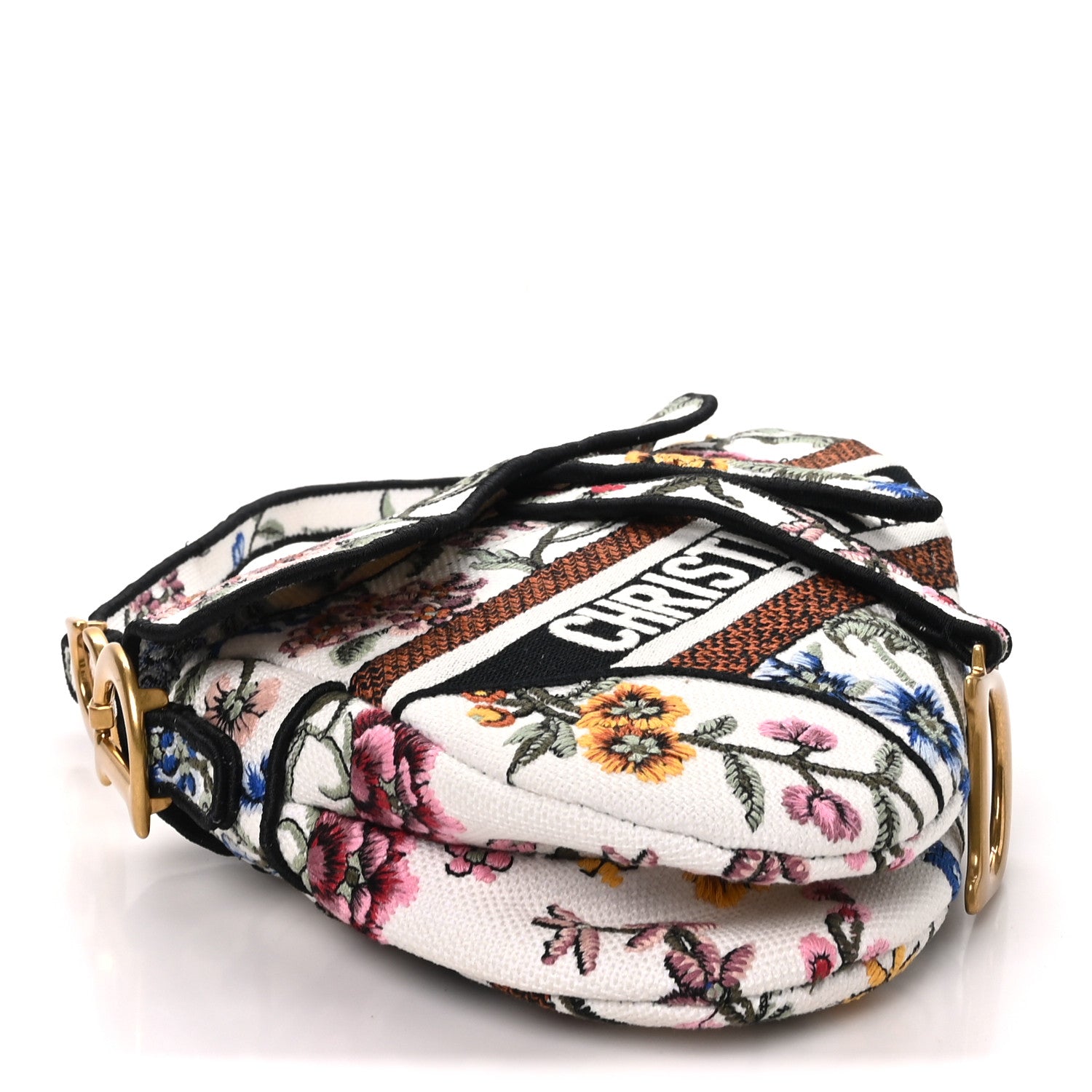 Canvas Embroidered Petites Fleurs Saddle Bag White Multicolor — view 4