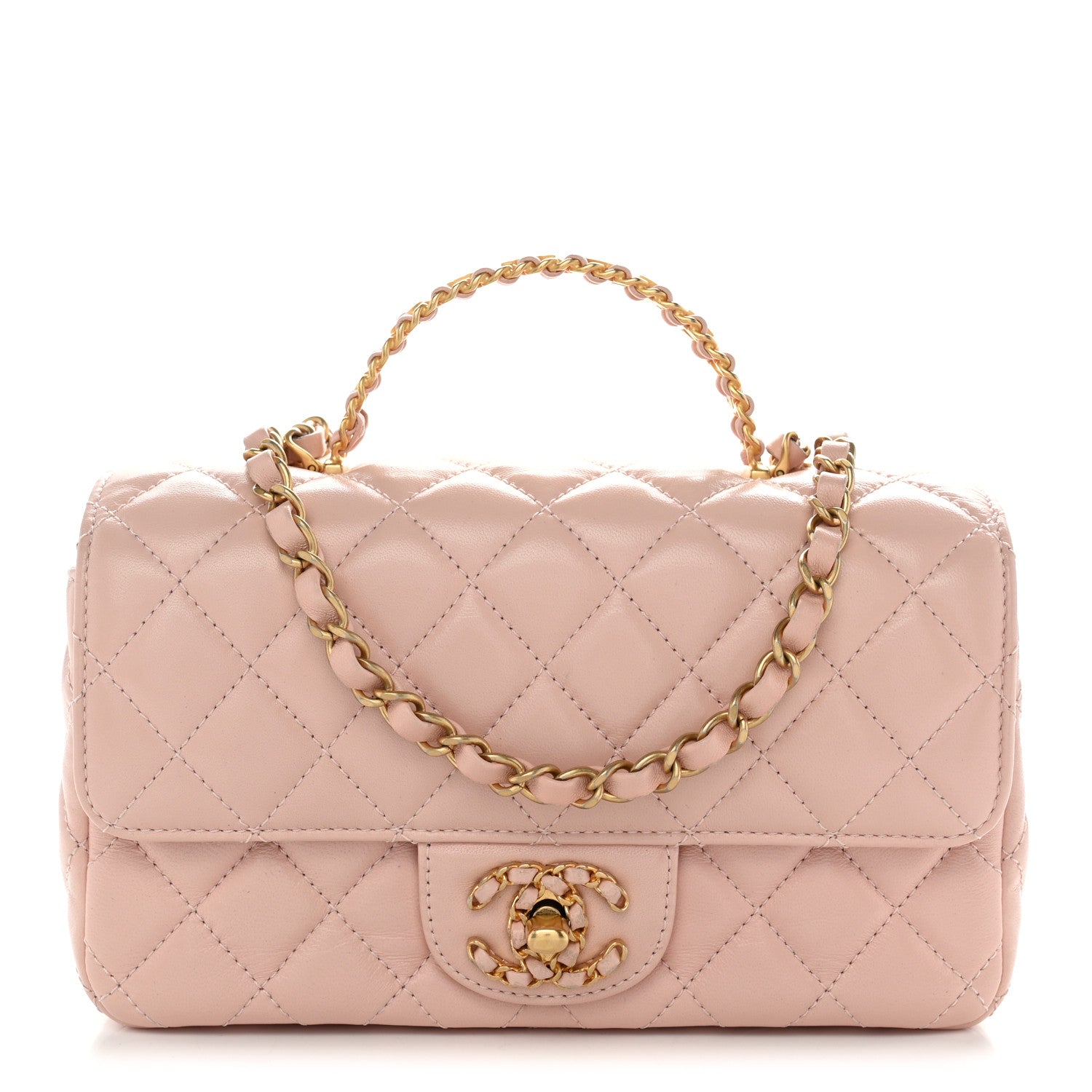 Lambskin Quilted Mini Strass On Top Flap Light Pink