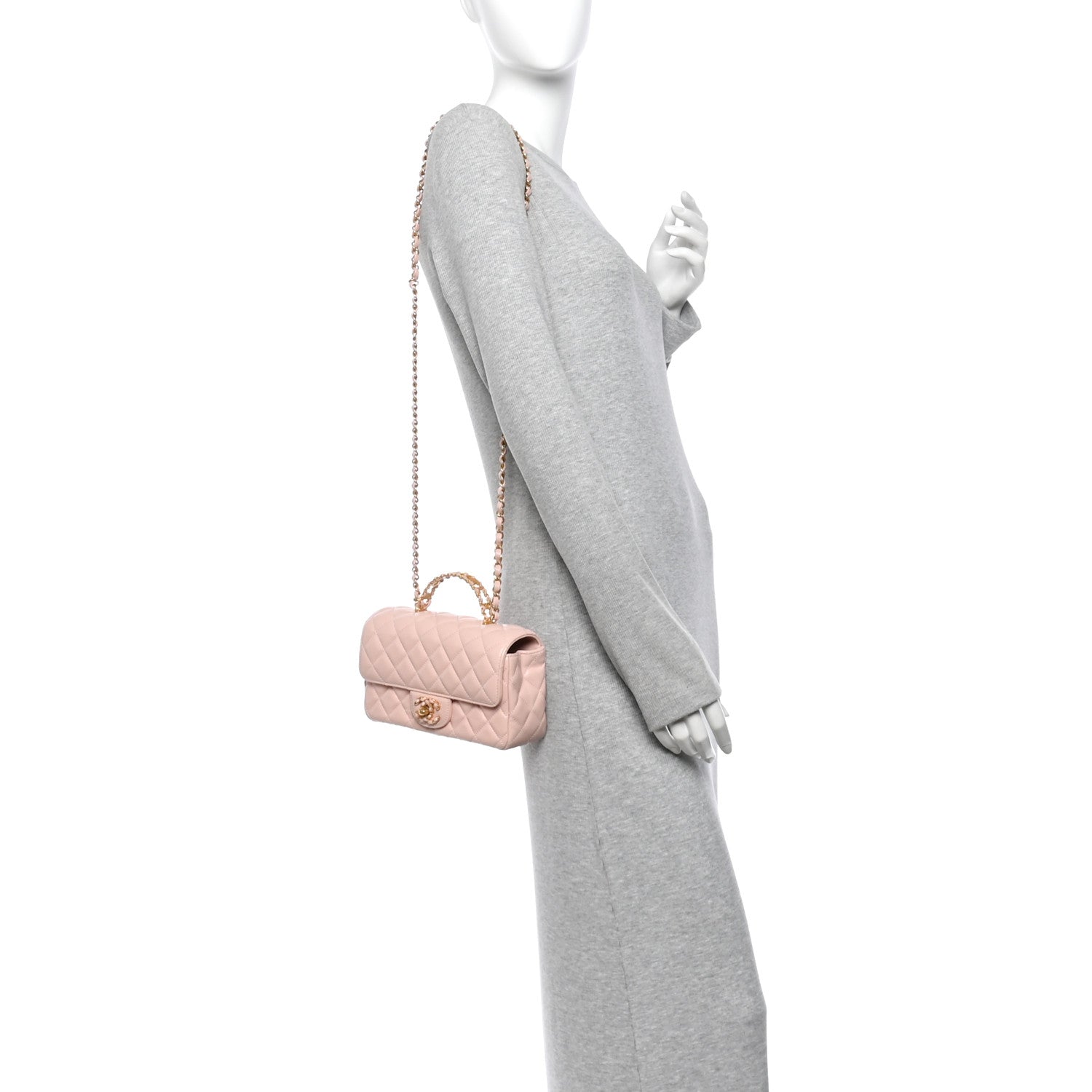 Lambskin Quilted Mini Strass On Top Flap Light Pink — view 2