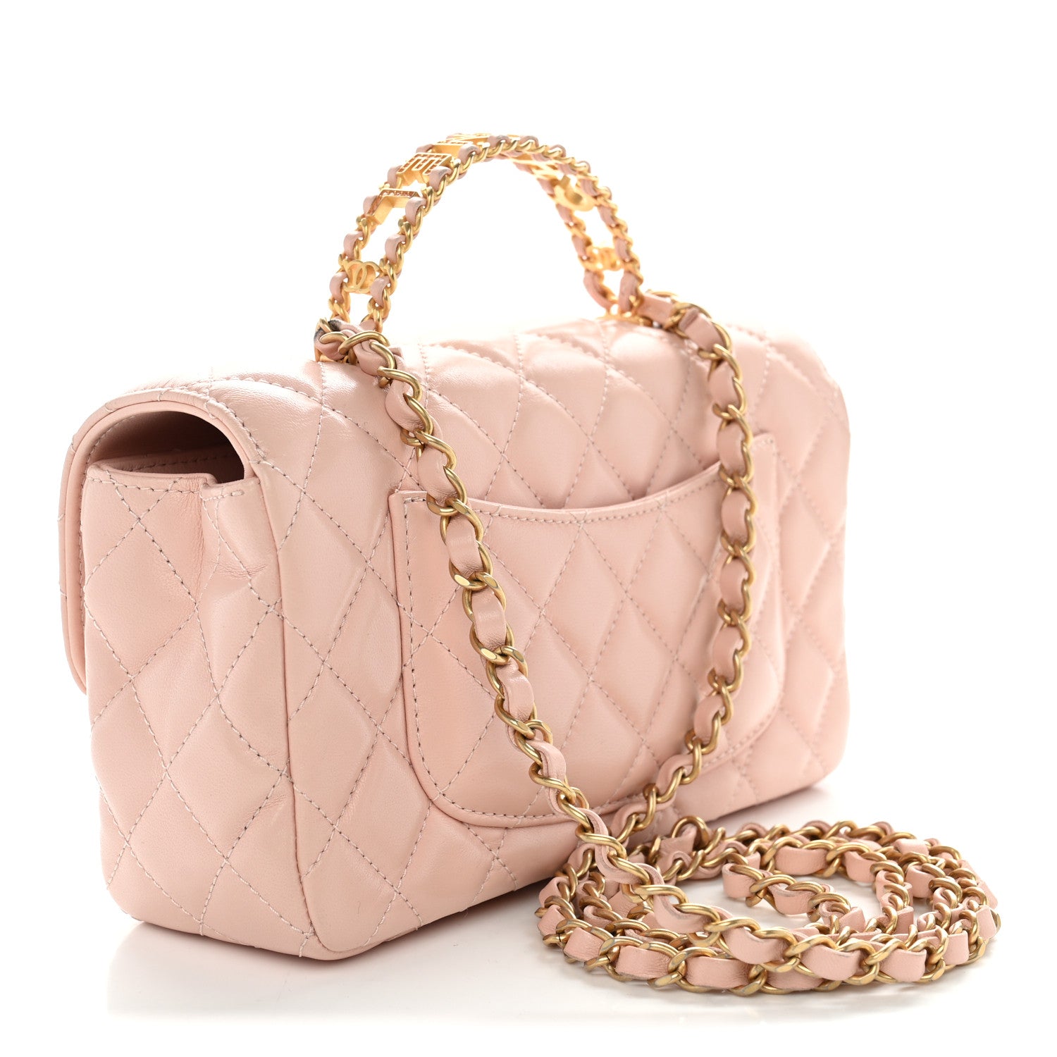 Lambskin Quilted Mini Strass On Top Flap Light Pink — view 3