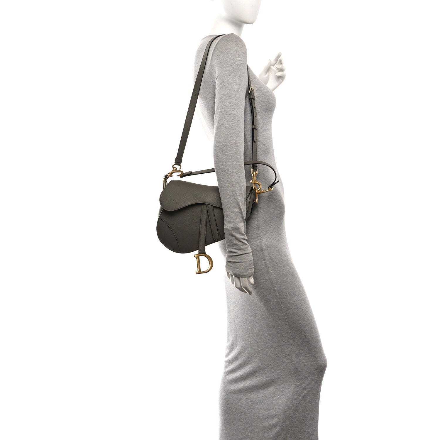 Grained Calfskin Saddle Bag With Strap Clay Green — view 2