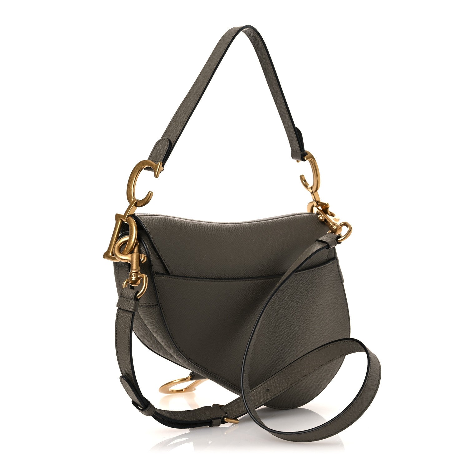 Grained Calfskin Saddle Bag With Strap Clay Green — view 3