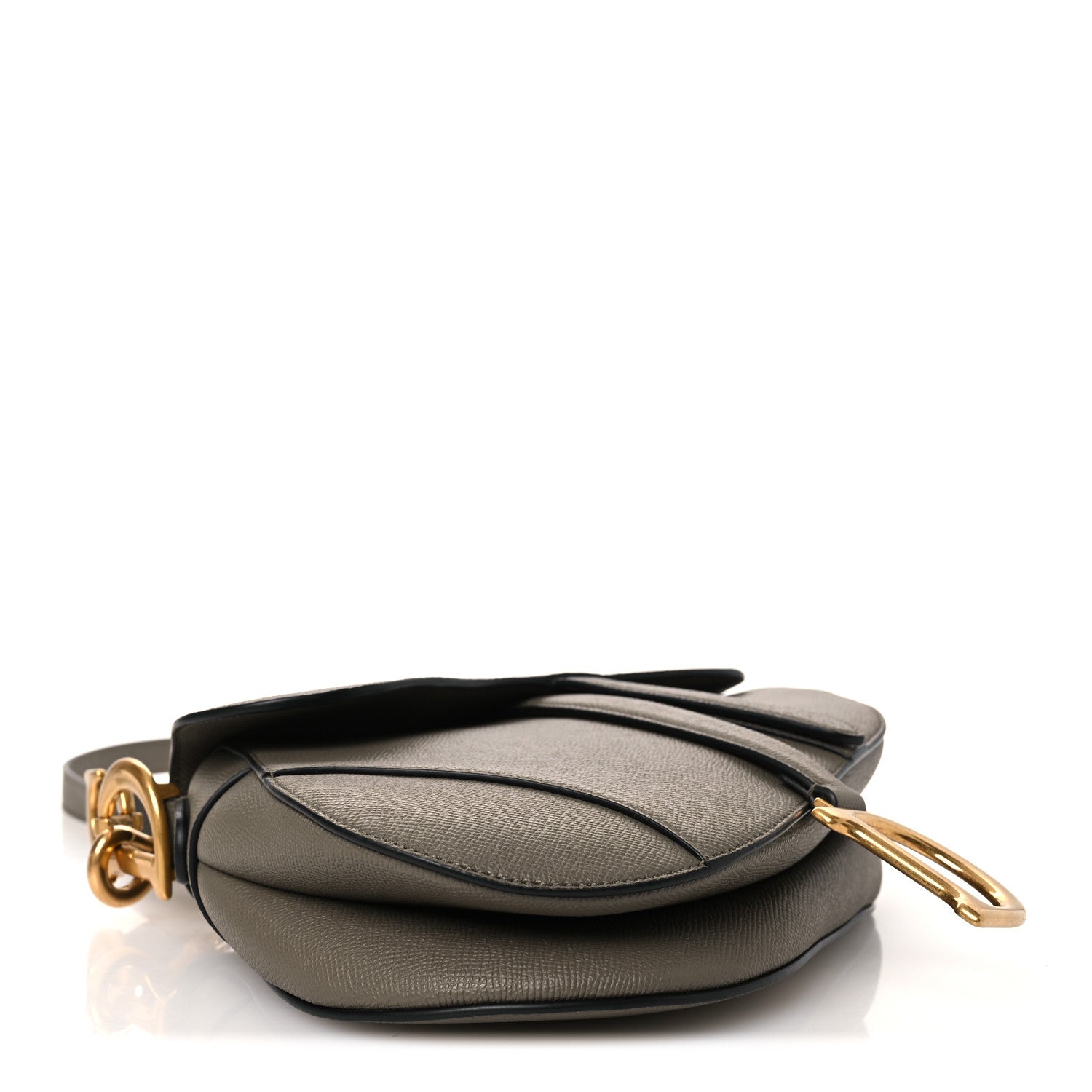 Grained Calfskin Saddle Bag With Strap Clay Green — view 4