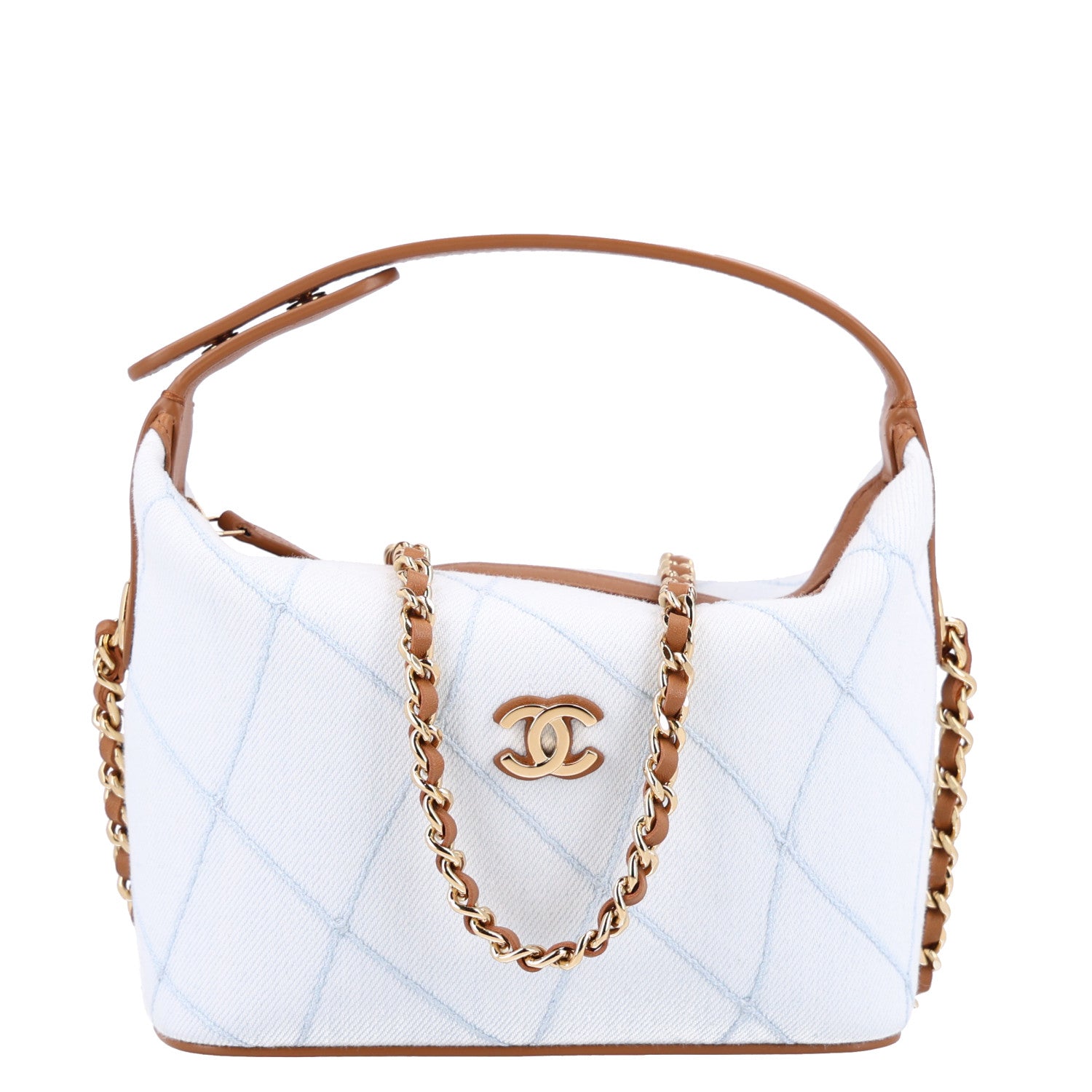 Denim Calfskin Quilted Coco Beach Top Handle Long Vanity Blue Brown
